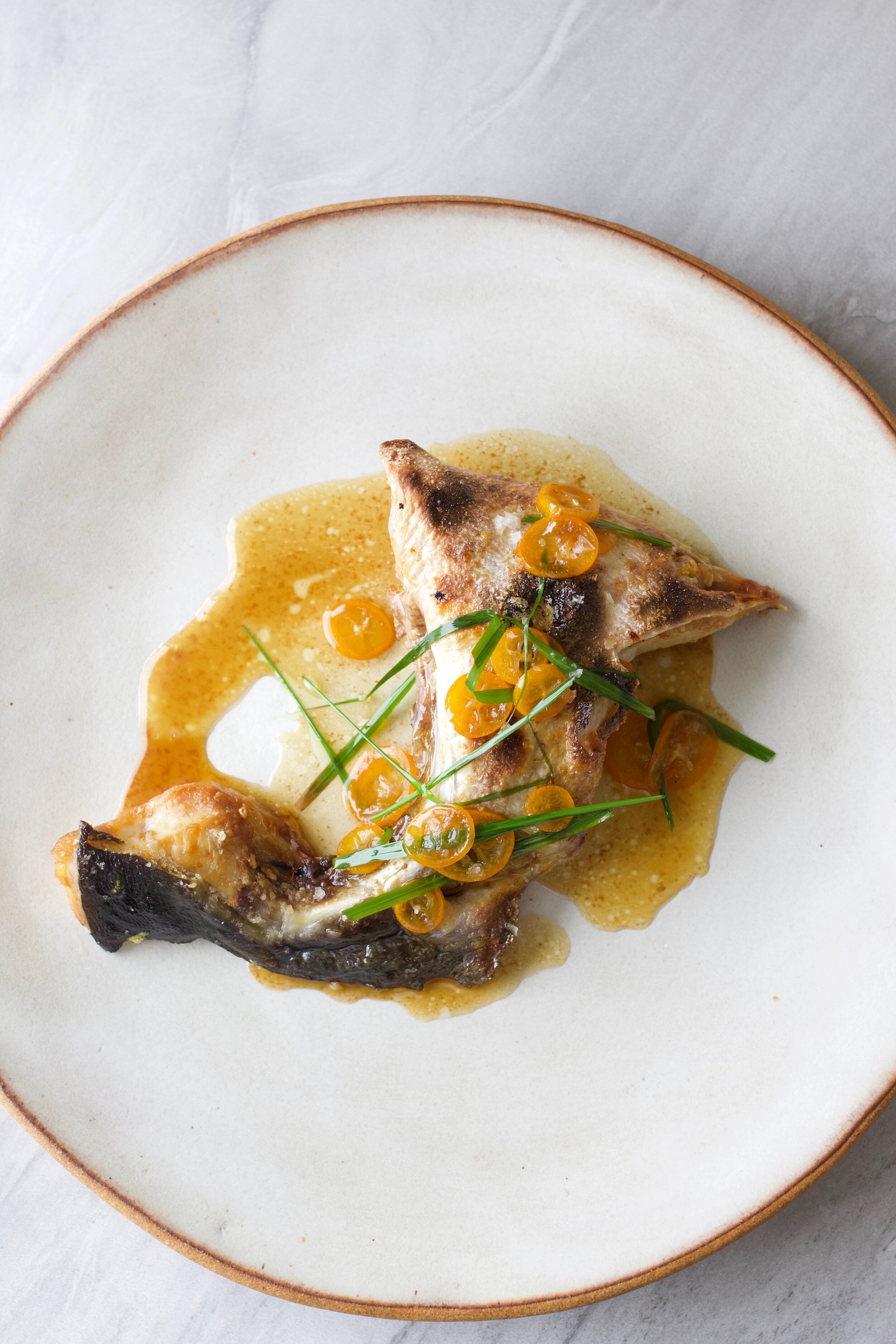 Grilled Yellowtail Collar, Brown Butter Ponzu