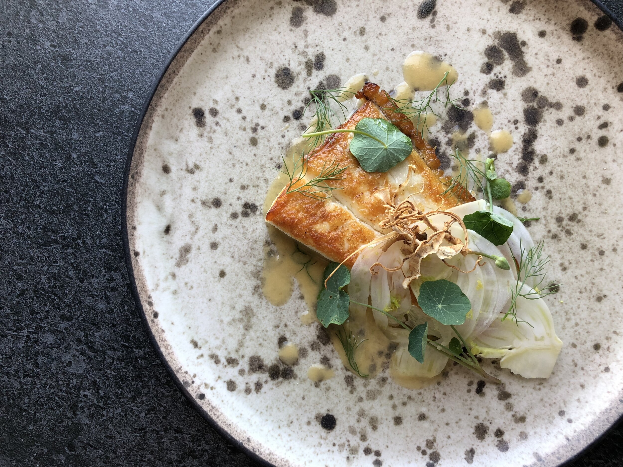 Halibut, Miso Fennel, Nasturtiums