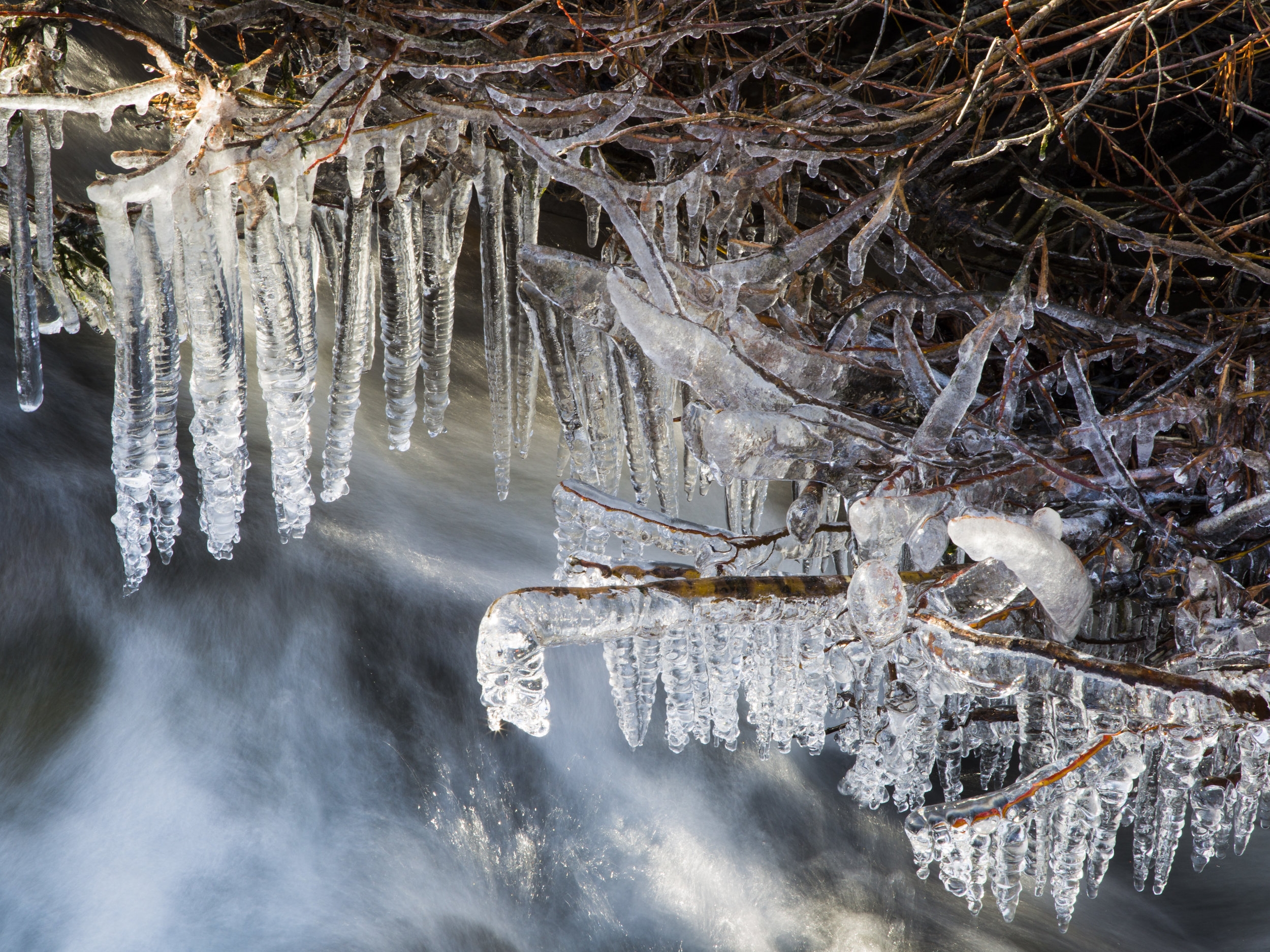 Icicles and Rushing Water, Serene Lakes CA