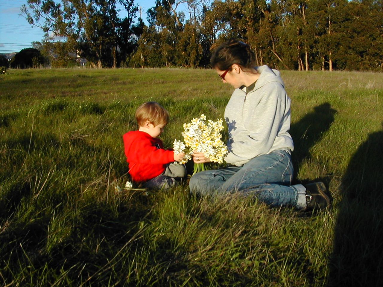 Every post needs a picture so here's one from 2003 of me and Jackson picking flowers after a rainstorm over at the Ellwood preserve, half of which is covered in condos now, but you can still walk through to see the monarch butterflies mating every January. The monarchs don't care if you watch. Who knows, maybe they're into it.