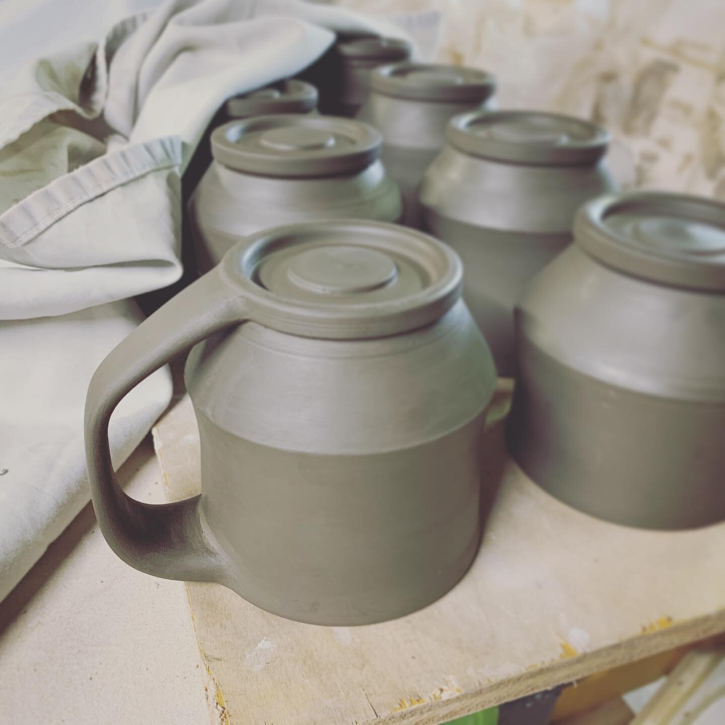 Studio . In Progress . Mugs & Handles .... #ceramics #clay #wheelthrown #mug #handbuilt #handle #studio #process #studioprocess #inprogress #davidbrucestudio