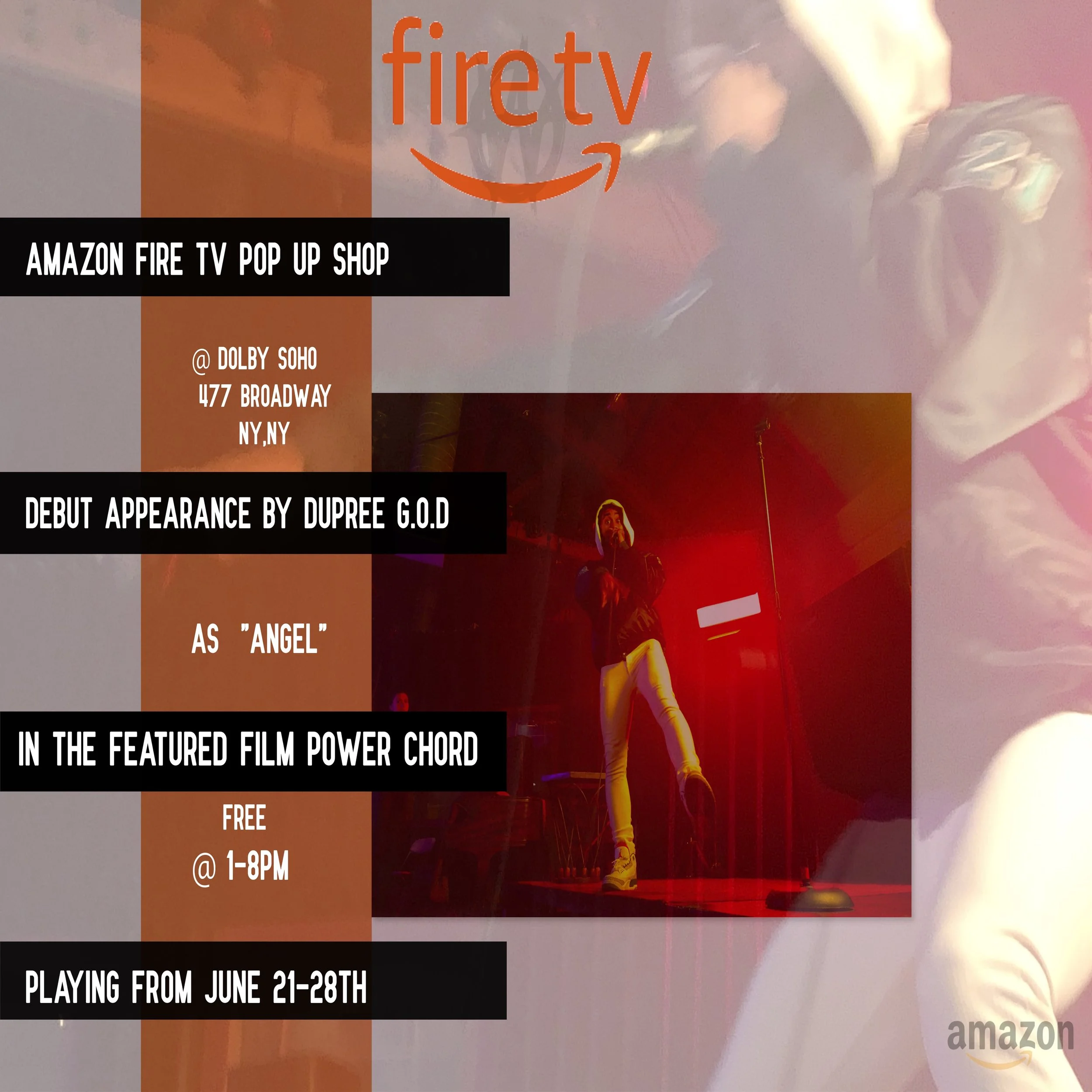 Amazon Fire Tv Pop Up Shop I’m proud to announce from June 21st-28th from 1pm -8pm you can catch my debut appearance in the short film “ Power Chord “ premiering at the Dolby Soho Space for Amazon Fire TV. I’m super excited to be apart of this project and know you will enjoy this really awesome short Film that will be streaming on Amazon Fire TV. - We The ILLest. . Admission is free. Admission Free Www.wetheillest.com Www.instagram.com/DupreeGOD