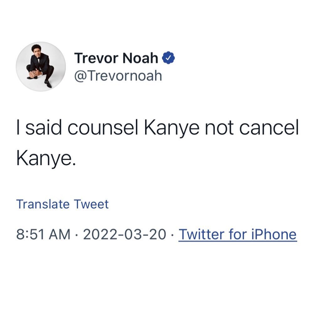 I agree with @trevornoah. The fact that ordinary people SO branded by trauma and mental illnesses STILL have the audacity to CANCEL other human beings (like Ye), speaks to the cultural disease. ⁣
⁣⁣
⁣Can we accept the &quot;human&quot; in our heroes?