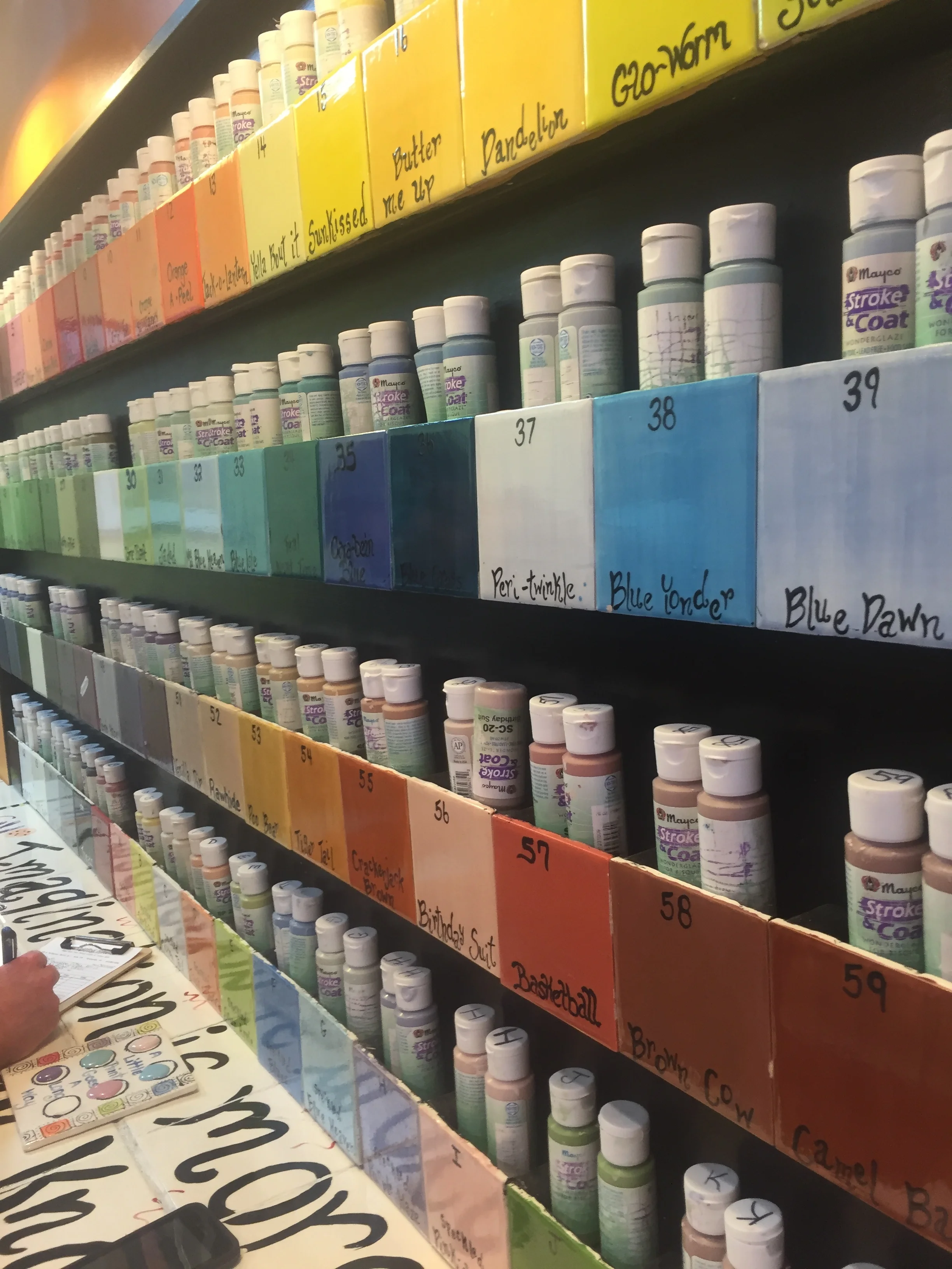 These are some of the colors you can choose from at Just claying around in Fayetteville, North Carolina