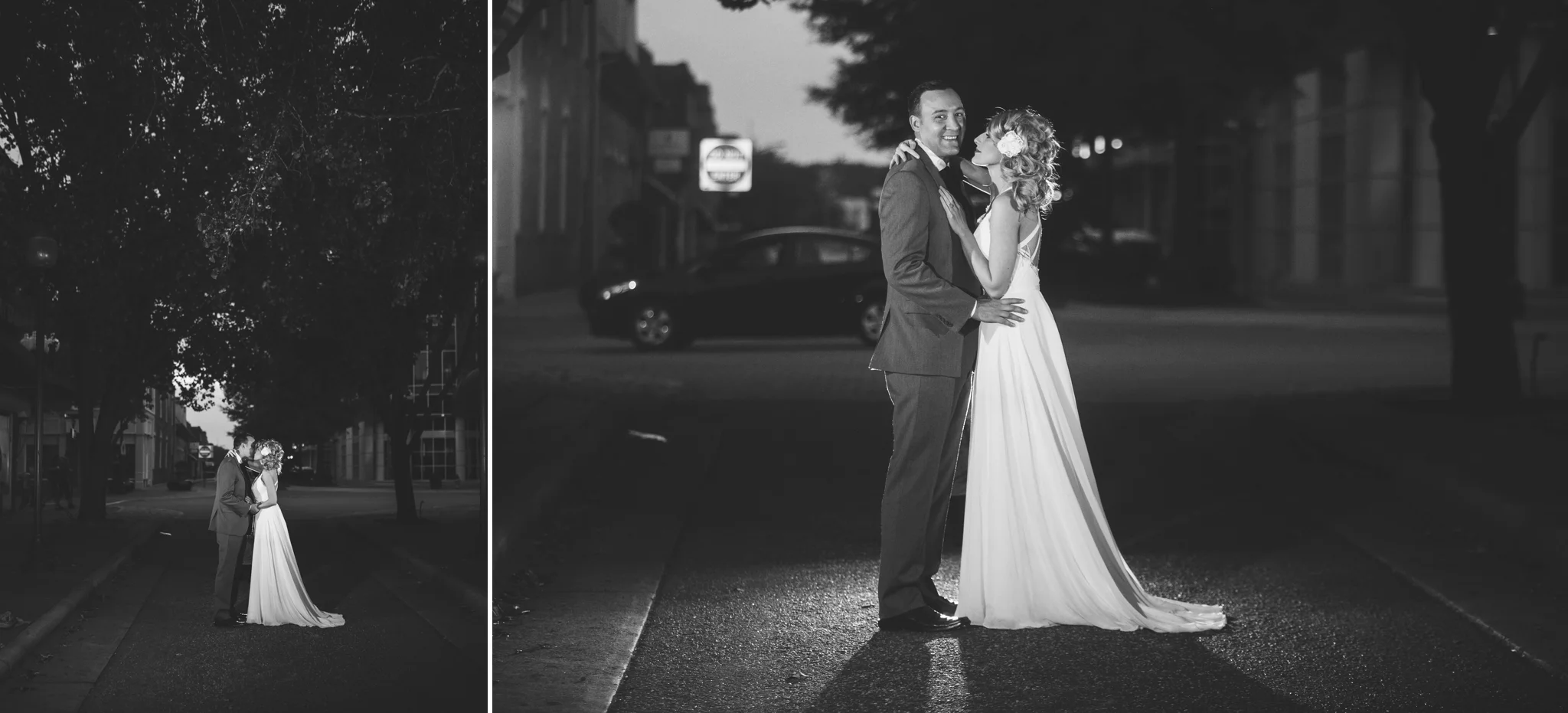 Wedding Portraits at Night in Downtown Fayetteville, NC using Speedlights OCF - Raleigh North Carolina Wedding Photographer