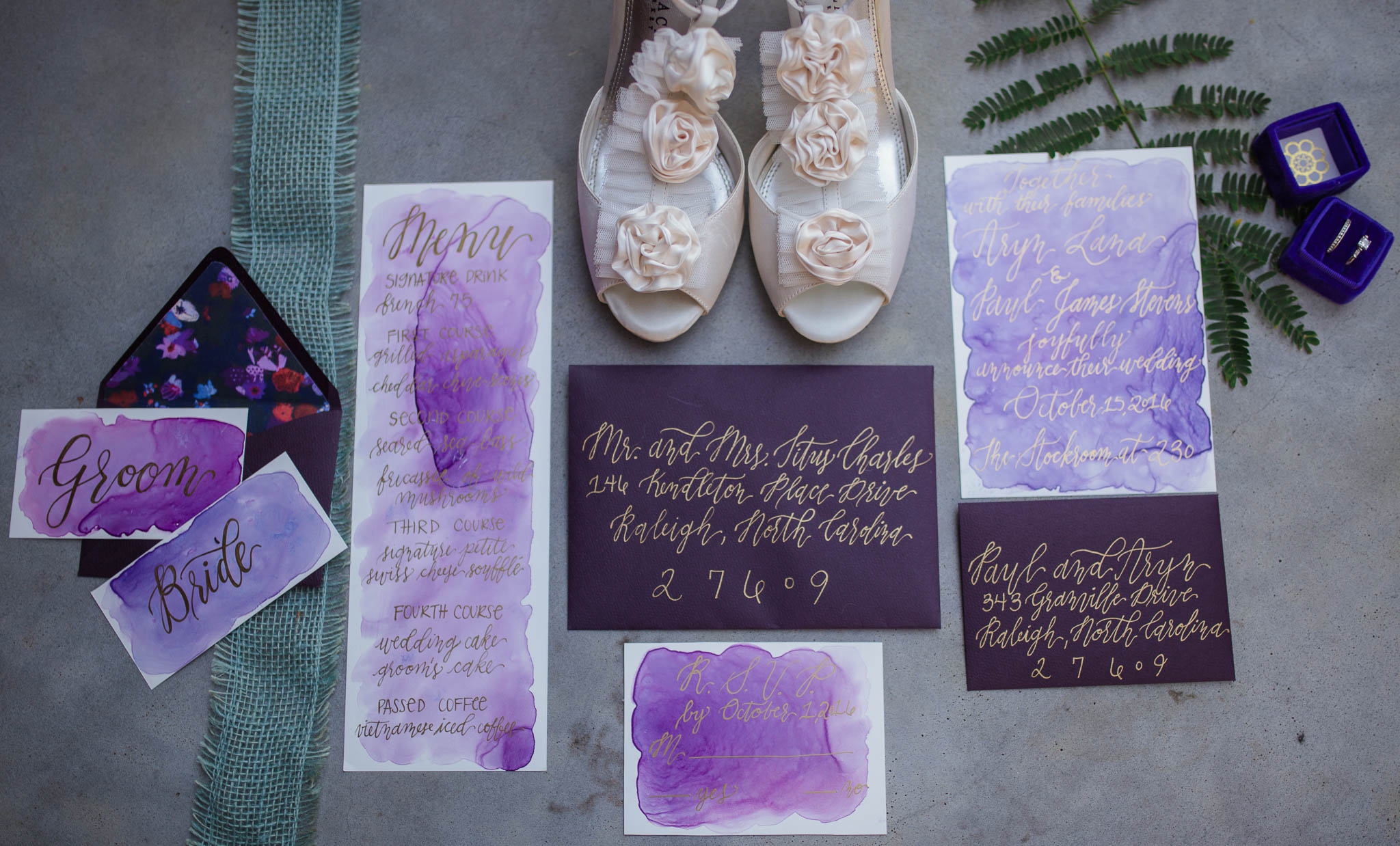 Purple and Gold Wedding Invitation Inspiration - Raleigh North Carolina Wedding Photography
