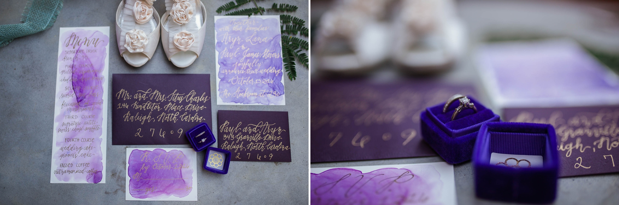 Purple and Gold Wedding Invitation Inspiration - Raleigh North Carolina Wedding Photography