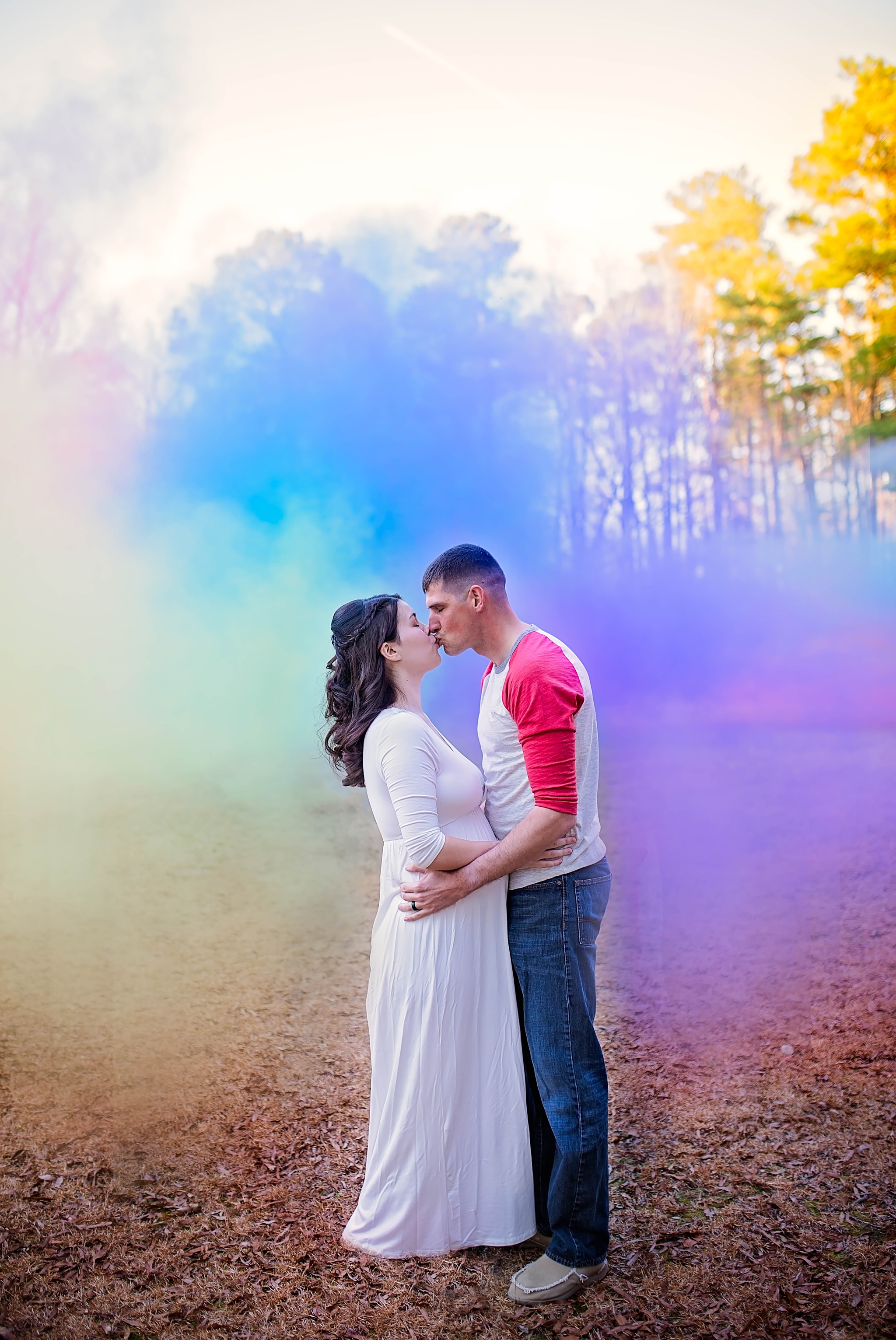 Rainbow Baby Maternity Photography Session with Smoke Bombs in Fayetteville North Carolina