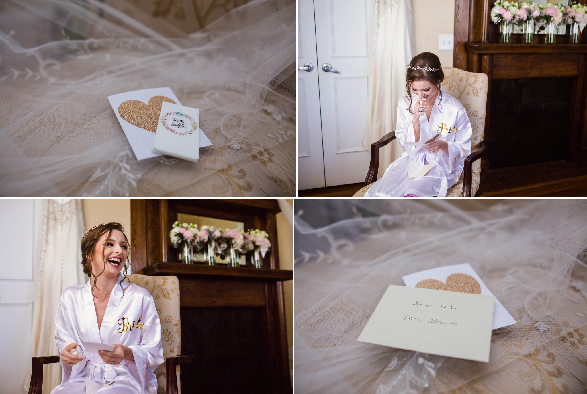  Bride reading the letter her soon to be husband wrote her at a Wedding at Rand Bryan House in Garner, NC - Raleigh North Carolina Wedding Photographer 
