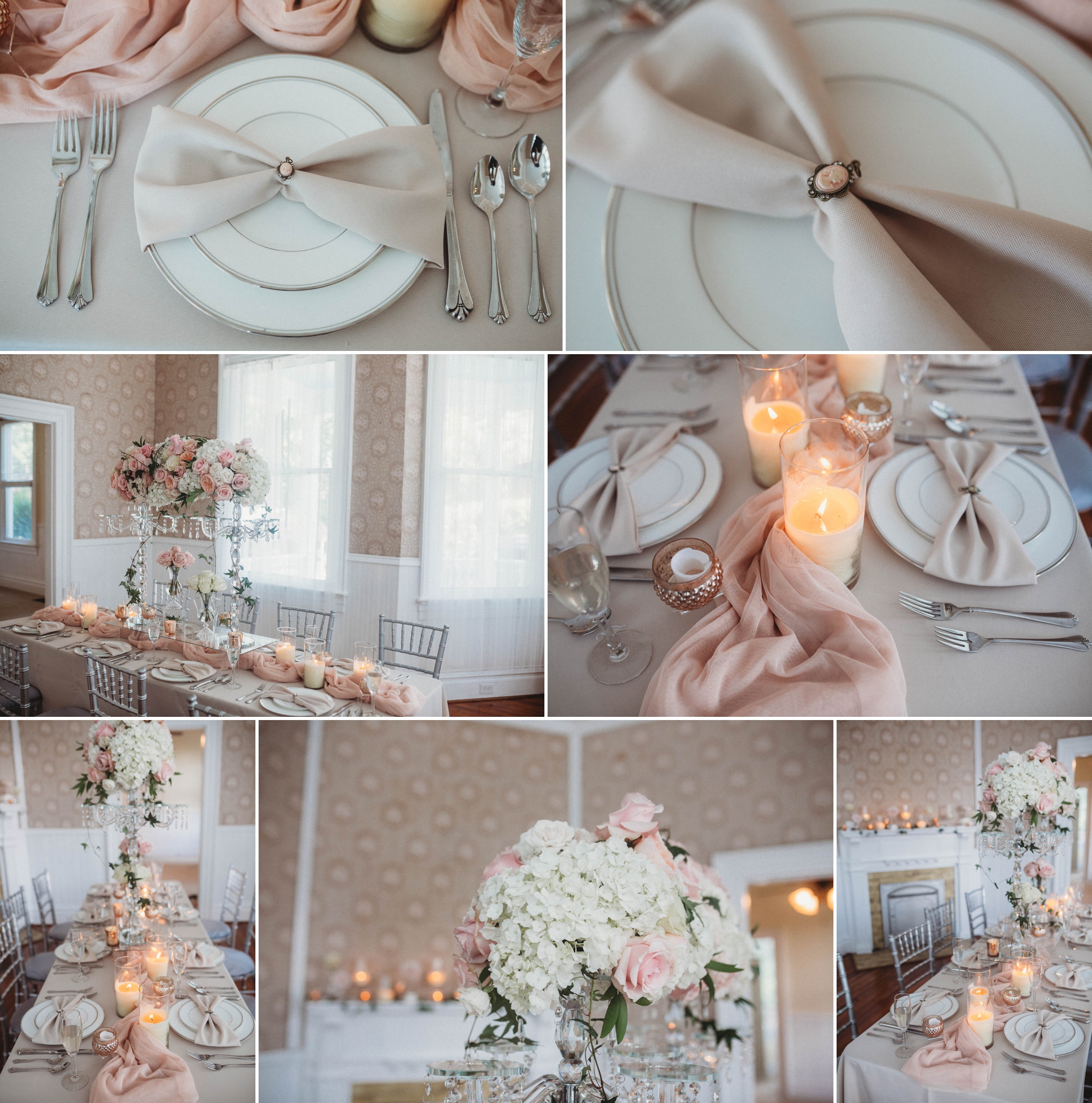 Blush pink Table Decorations for a romantic wedding, Raleigh North Carolina Wedding Photographer