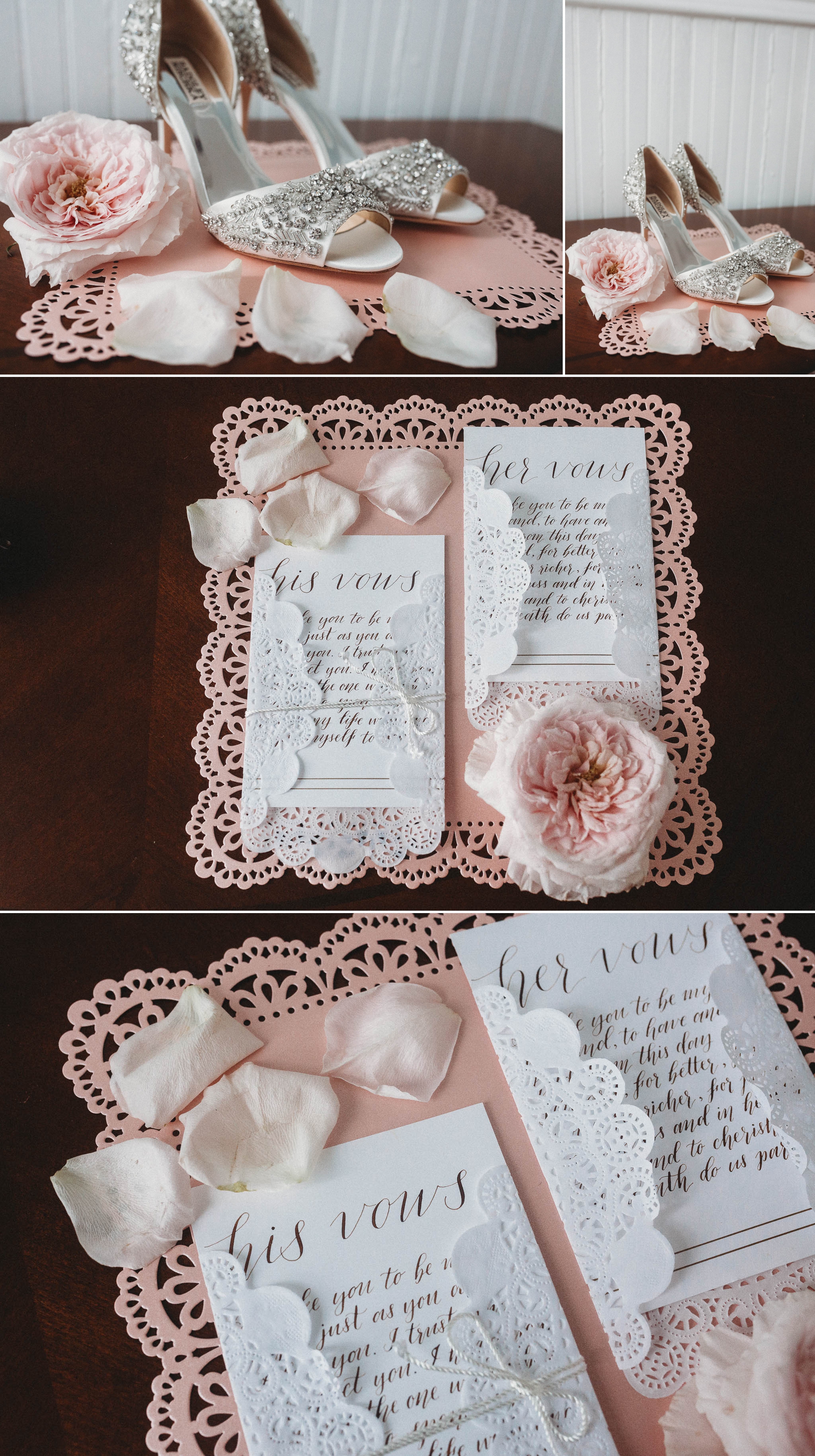 Details of the Brides Shoes and the vows as well as the invitations, Raleigh North Carolina Wedding Photographer