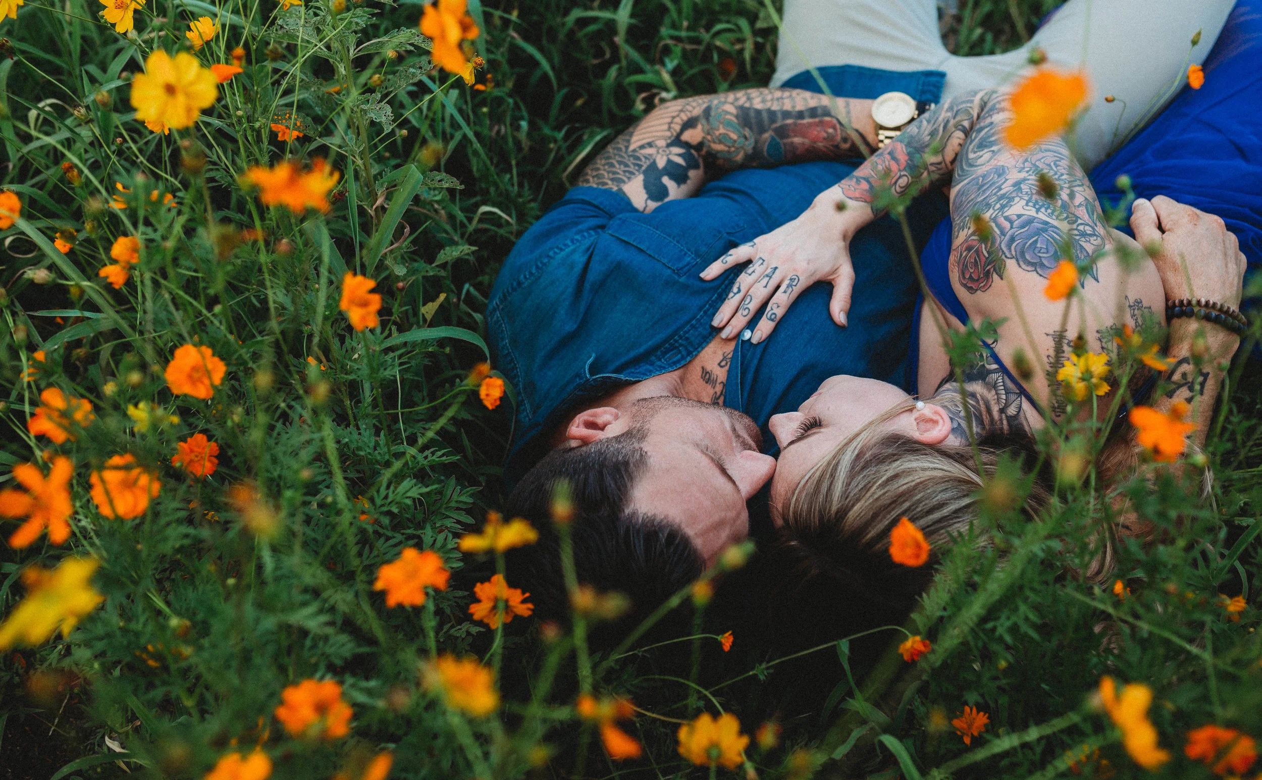 Hannah + Brandon - Wildflower + Sunflower Couples Session - Raleigh Wedding Photographer
