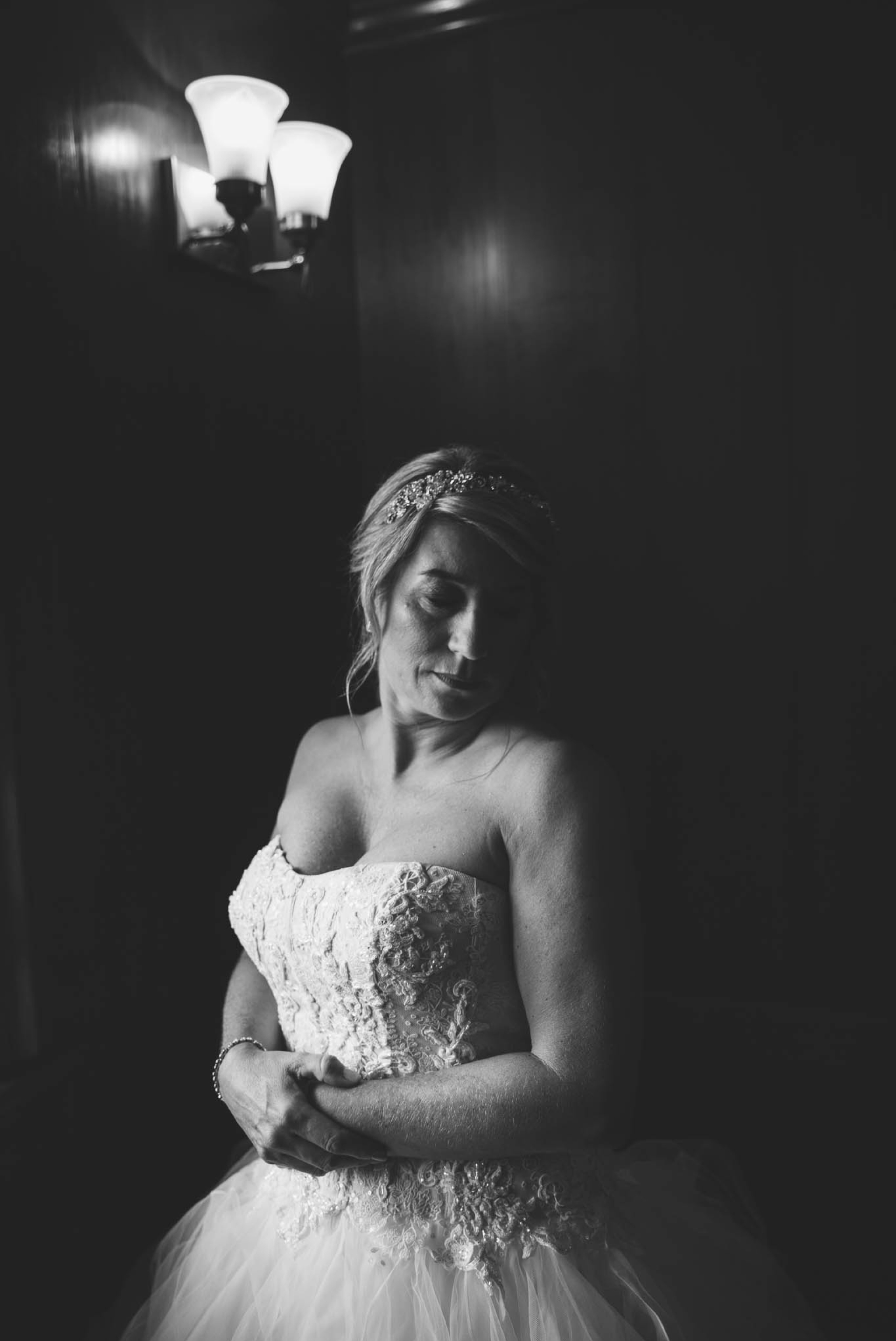 Bridal Portrait in black and white Dona + Doug - MacGregor Downs Country Club in Cary, NC - Raleigh Wedding Photographer