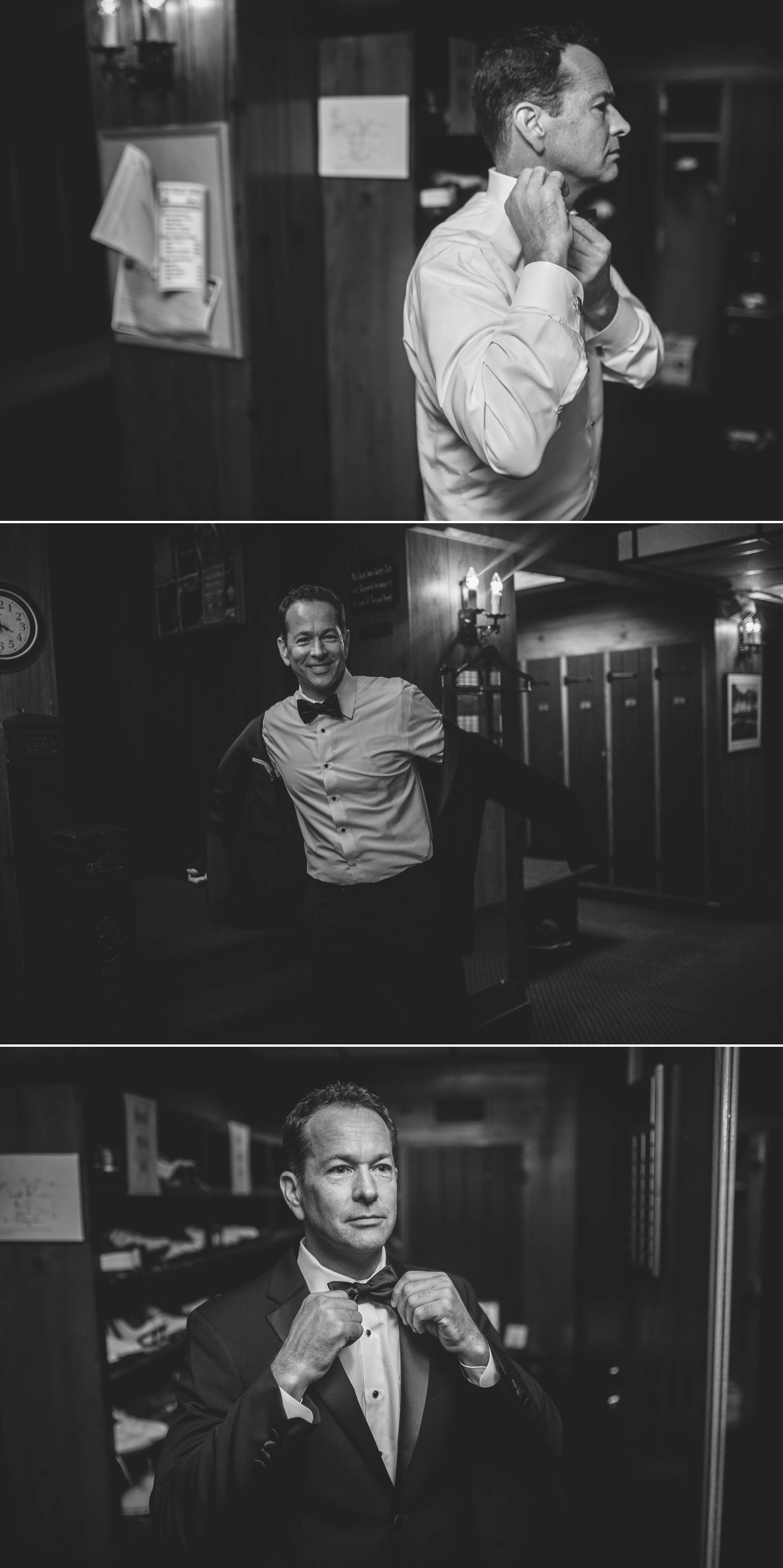 Groom getting ready in black and white - Dona + Doug - MacGregor Downs Country Club in Cary, NC - Raleigh Wedding Photographer