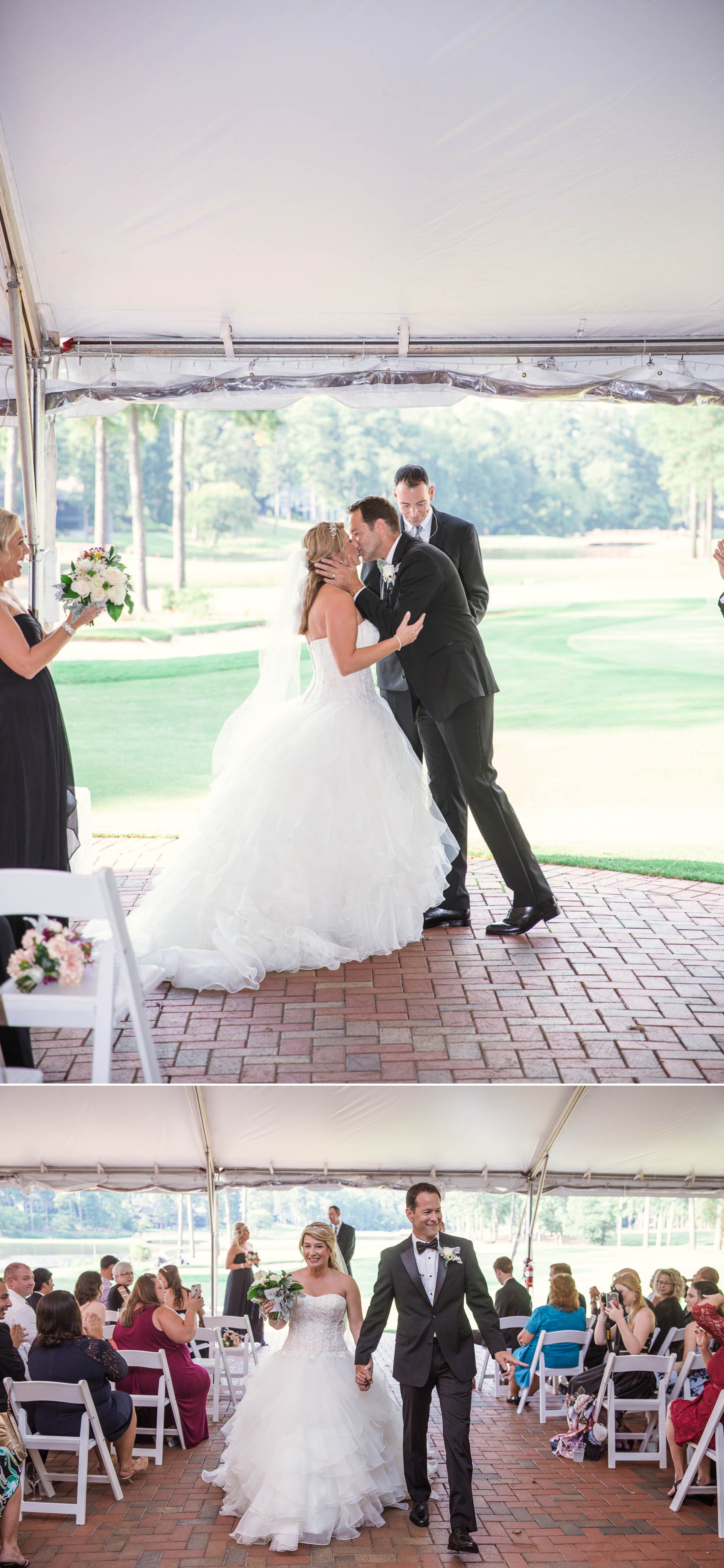 First Kiss - Dona + Doug - MacGregor Downs Country Club in Cary, NC - Raleigh Wedding Photographer