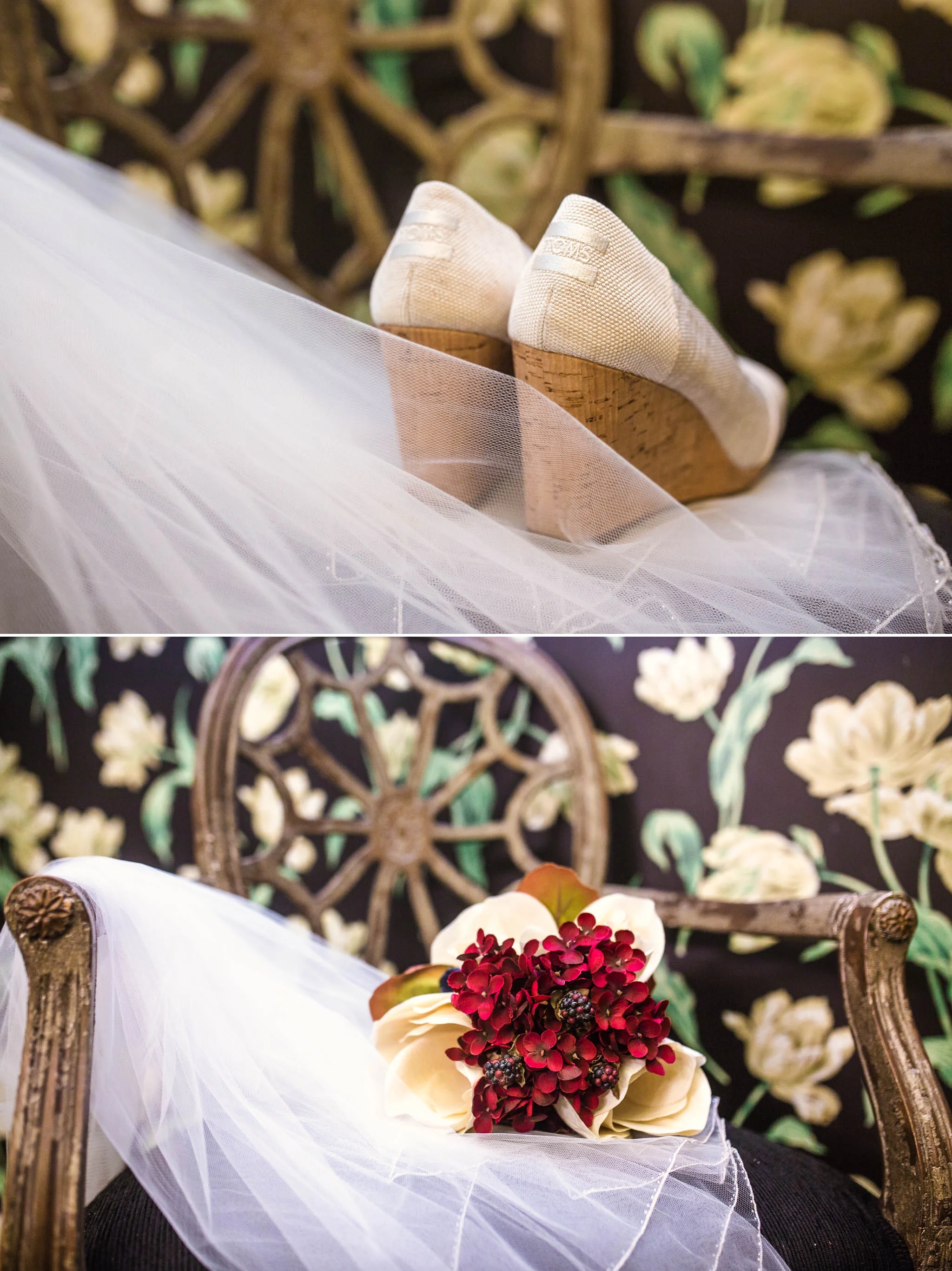 The Wedding Shoes and Bridal bouquet - Meredith + Jason - The Crest Center and Pavilion in Asheville, NC - Raleigh Wedding Photographer
