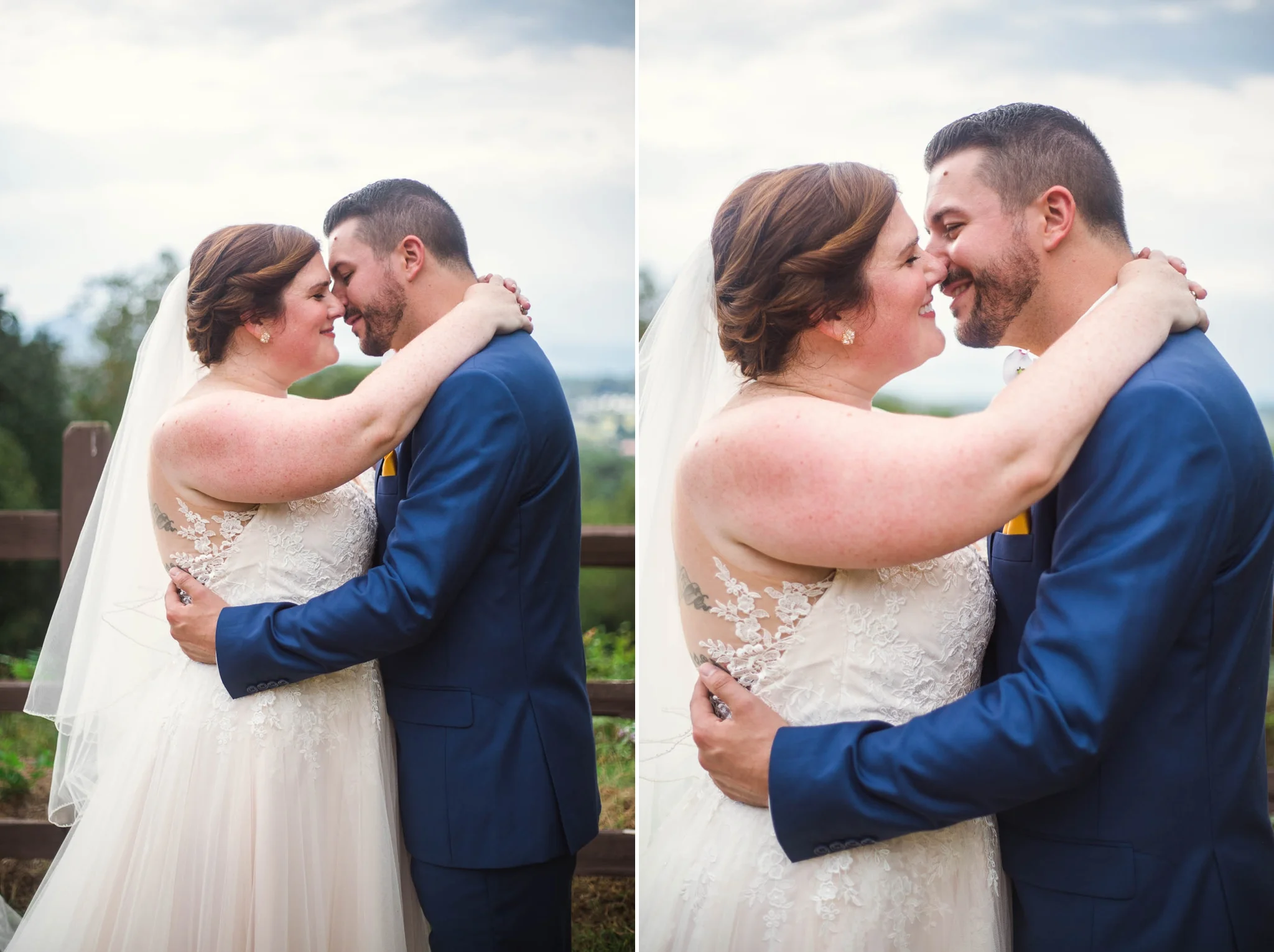 Portraits of Bride and groom overlooking the Blue Ridge Mountains - Meredith + Jason - The Crest Center and Pavilion in Asheville, NC - Raleigh Wedding Photographer