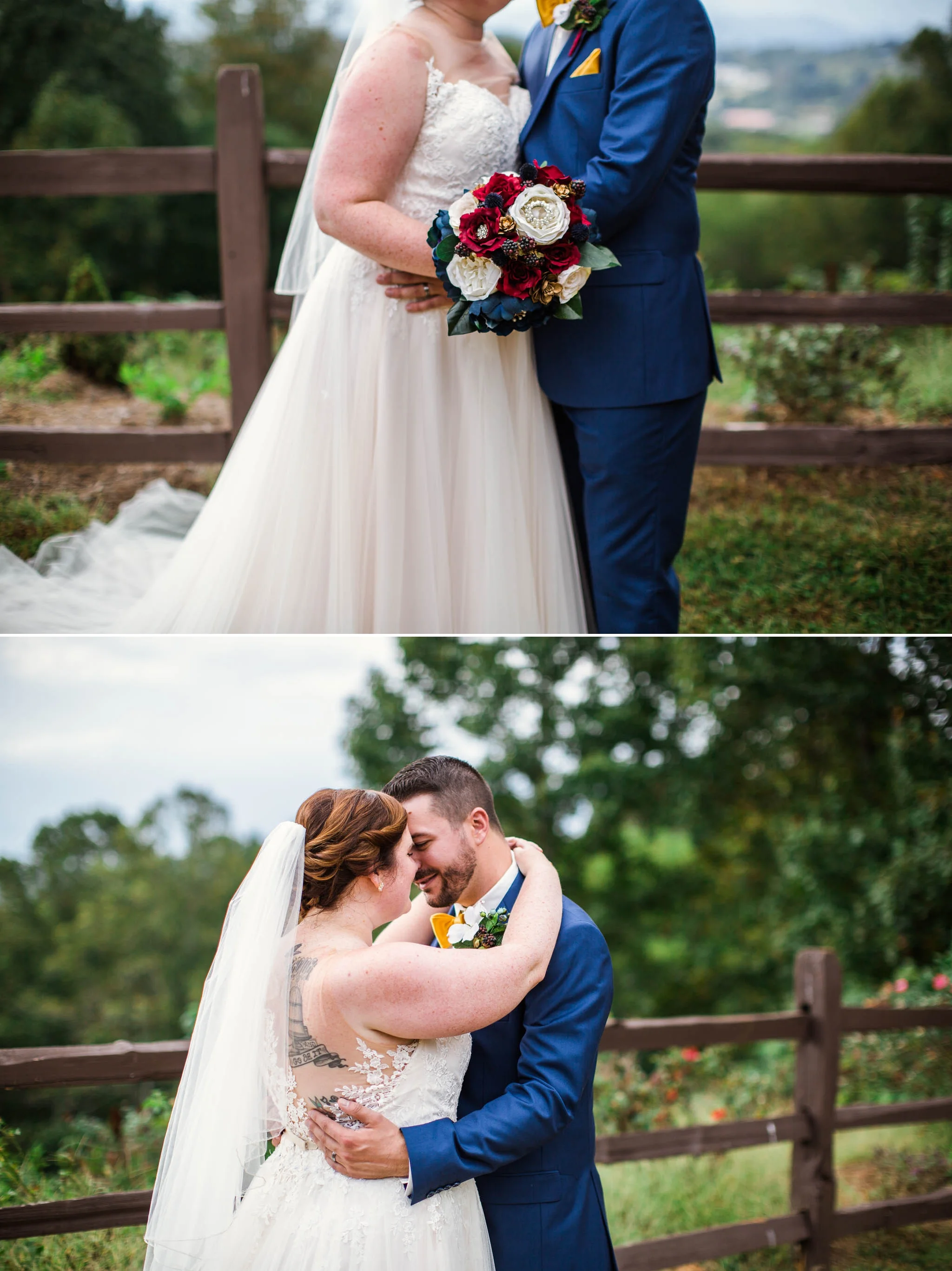 Portraits of Bride and groom overlooking the Blue Ridge Mountains - Meredith + Jason - The Crest Center and Pavilion in Asheville, NC - Raleigh Wedding Photographer