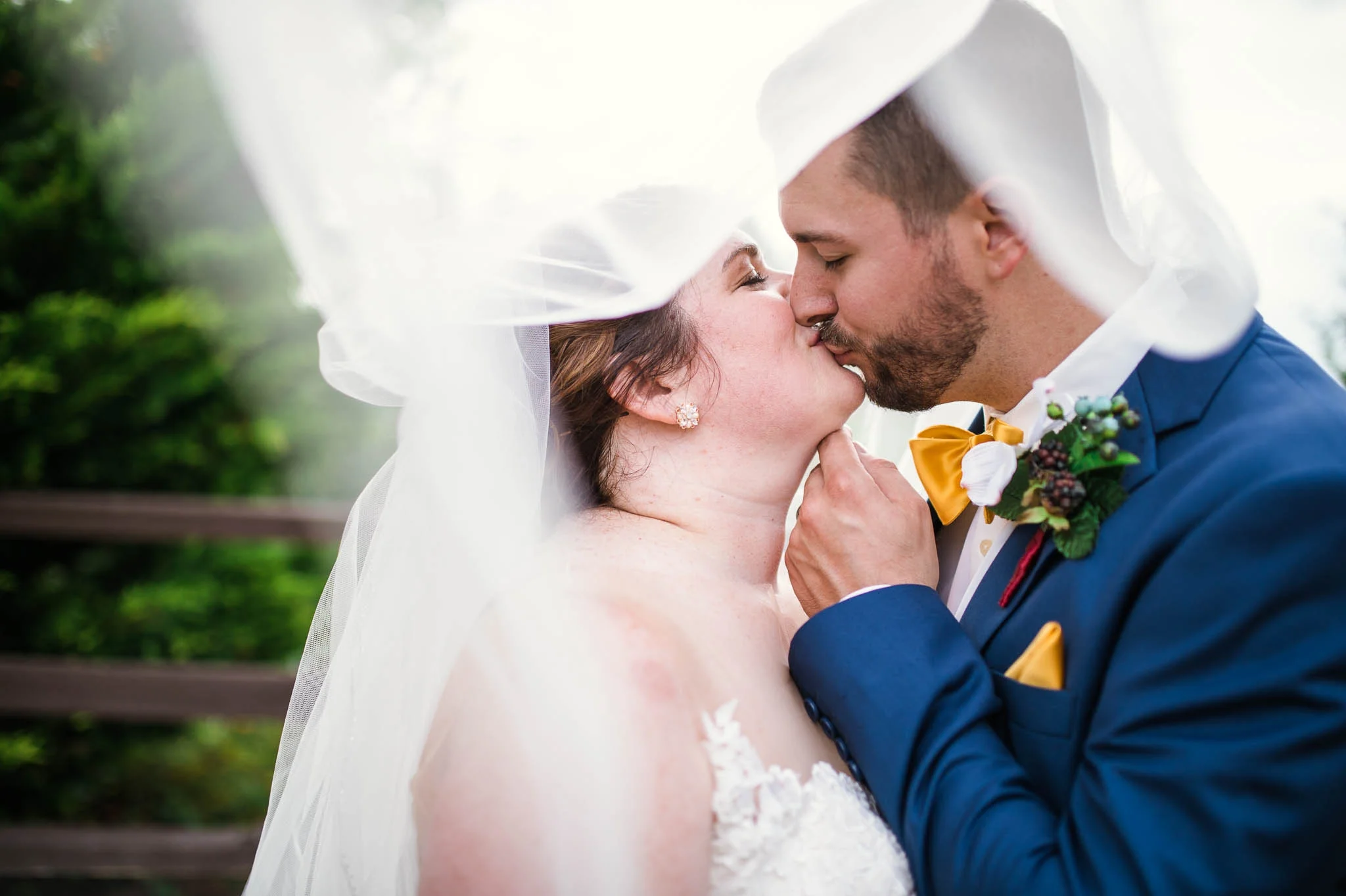 Portraits of Bride and groom overlooking the Blue Ridge Mountains - Meredith + Jason - The Crest Center and Pavilion in Asheville, NC - Raleigh Wedding Photographer