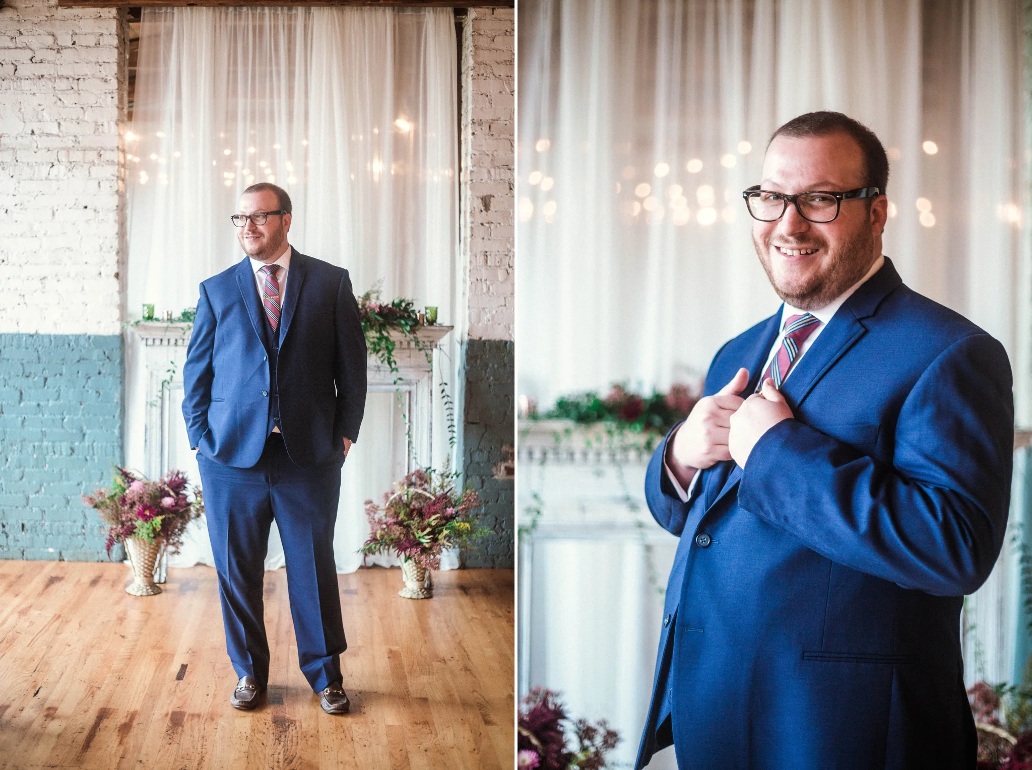 Groom Portraits Indoors in front of the Altar - Brittany + Douglas - Forest Hall at Chatham Mills in Pittsboro, NC - Raleigh North Carolina Wedding Photographer