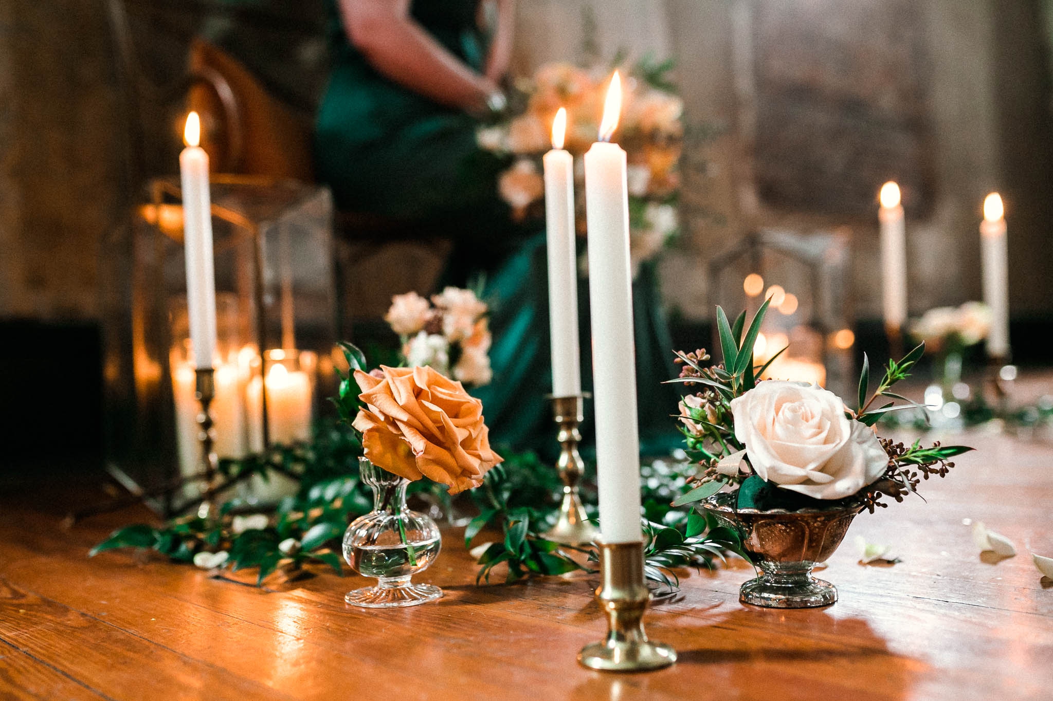 Detail shots of flower and candle set up - Wedding inspiration styled shoot - bold and vibrant Emerald City Green Wedding Inspiration - Oahu Hawaii Wedding Photographer - Johanna Dye Photography