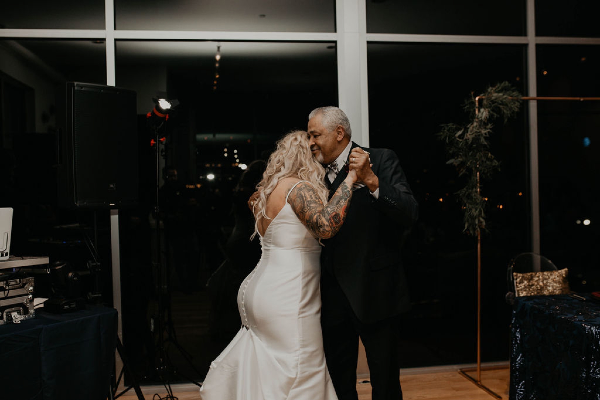 First dance between bride and her father - Matt Smarsh and Johanna Dye - suites by the black tux - Raleigh North Carolina Urban Downtown Wedding