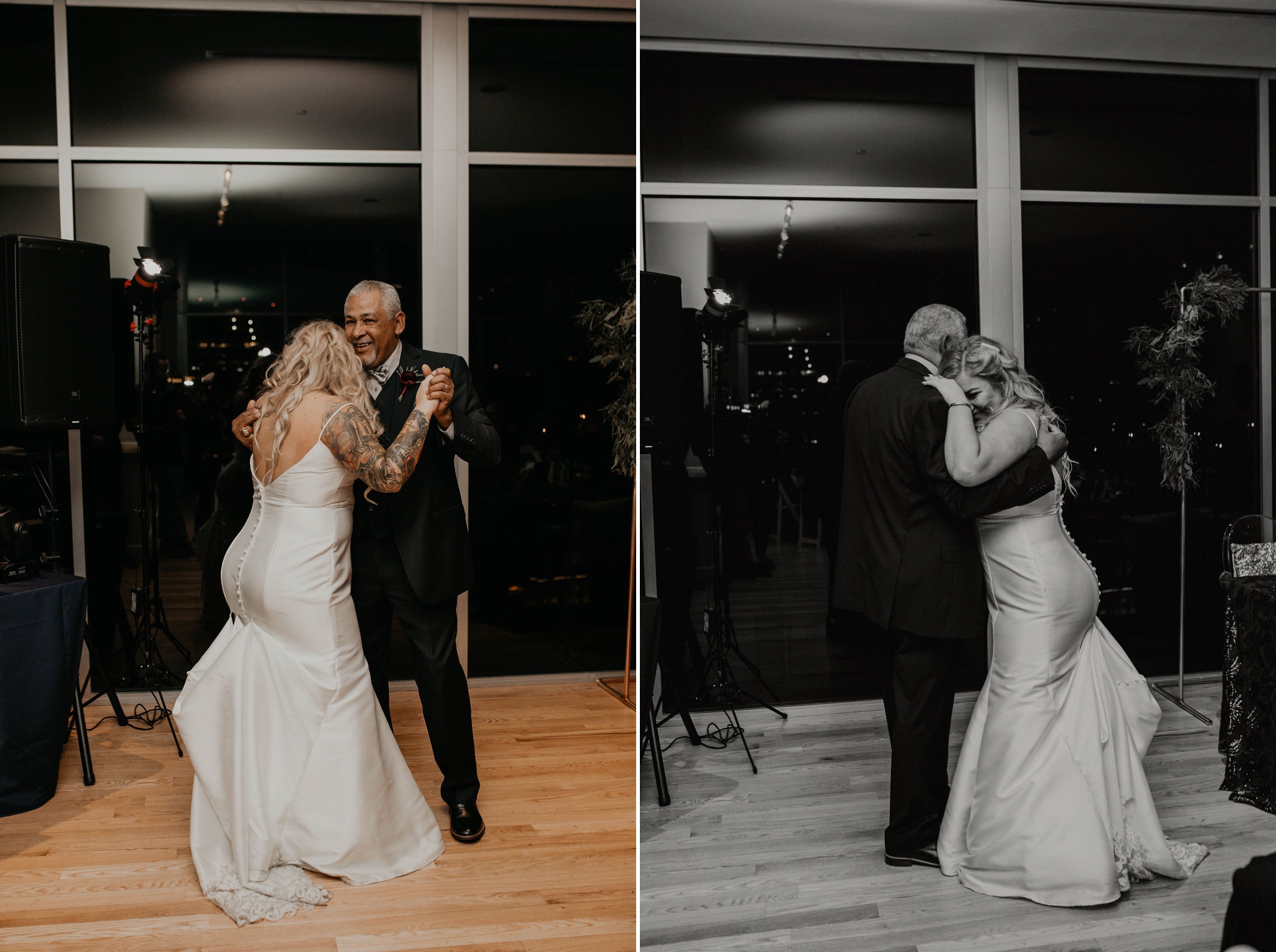 First dance between bride and her father - Matt Smarsh and Johanna Dye - suites by the black tux - Raleigh North Carolina Urban Downtown Wedding