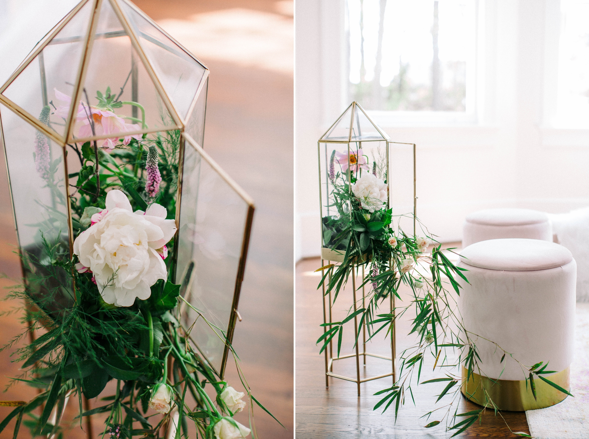  Gold terrarium with green plants and white flowers as wedding decorations - honolulu oahu hawaii wedding photographer 