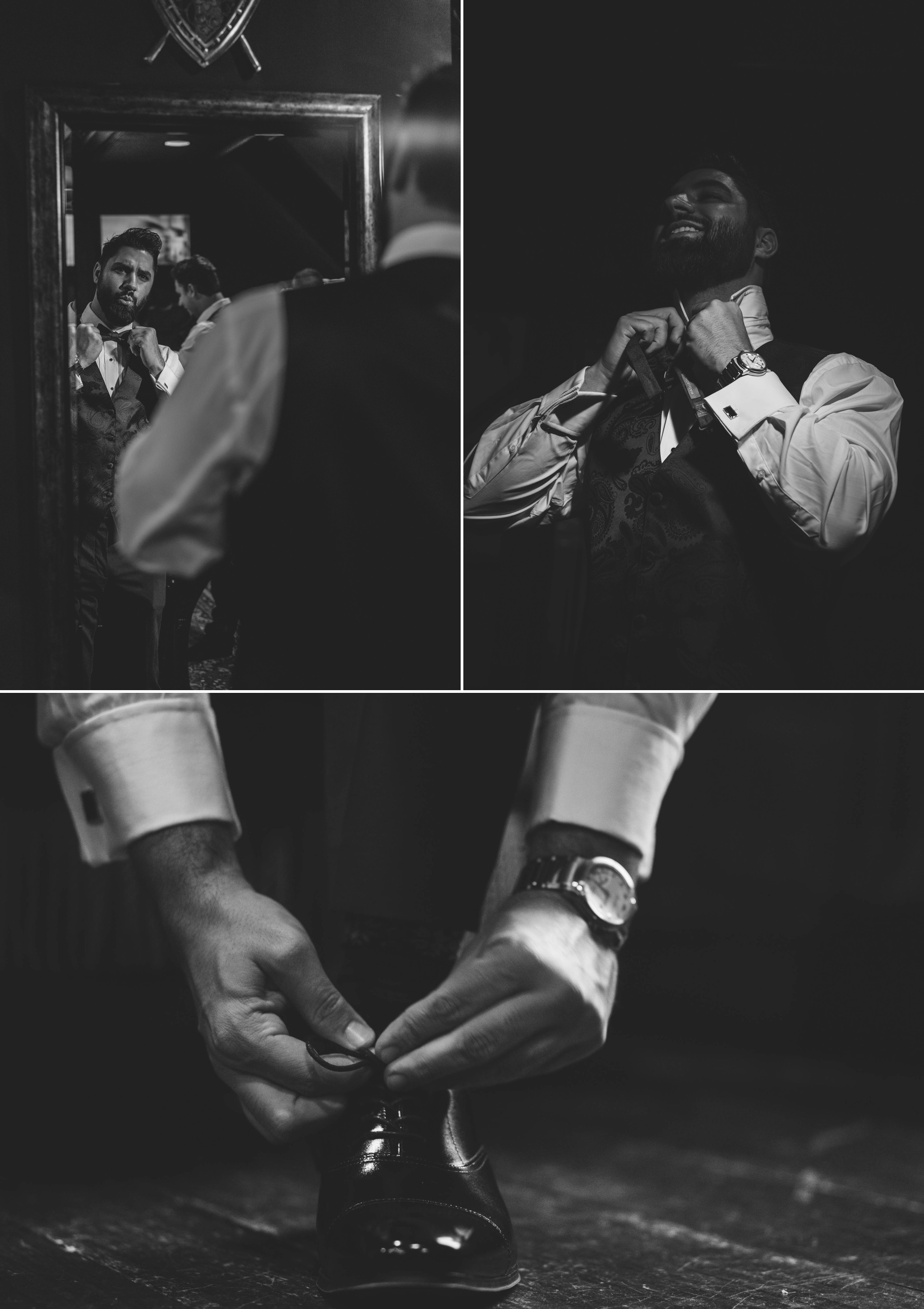 Groom getting ready - black and white photographs - - Honolulu Oahu Hawaii Wedding Photographer