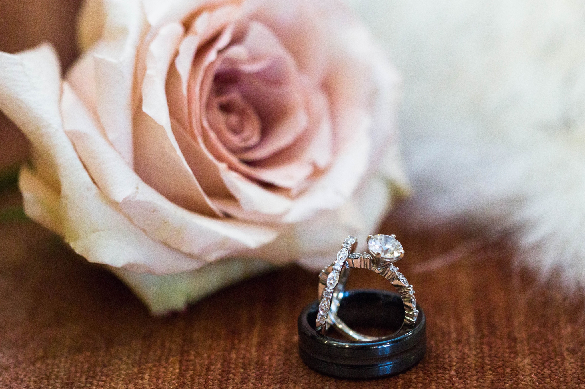 Wedding Ring Details with roses - Honolulu Oahu Hawaii Wedding Photographer