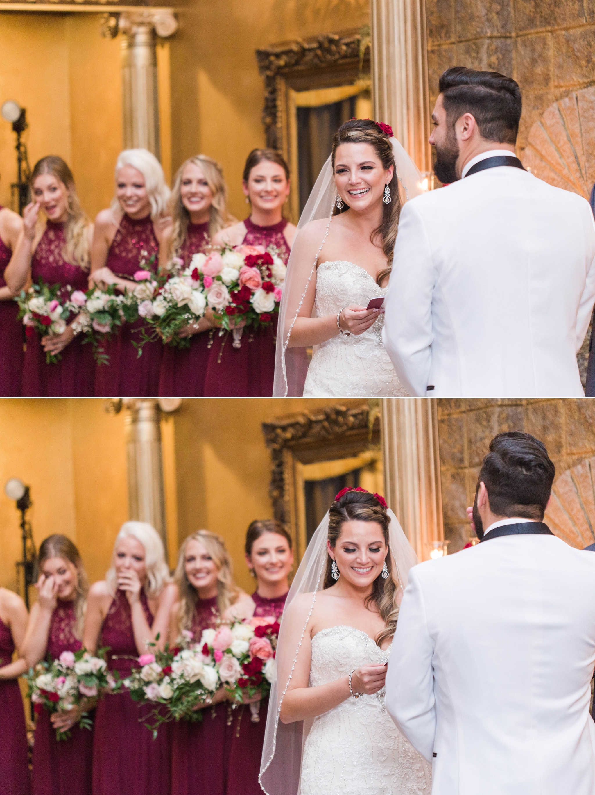 Bride laughing and crying during the wedding vows - Honolulu Oahu Hawaii Wedding Photographer