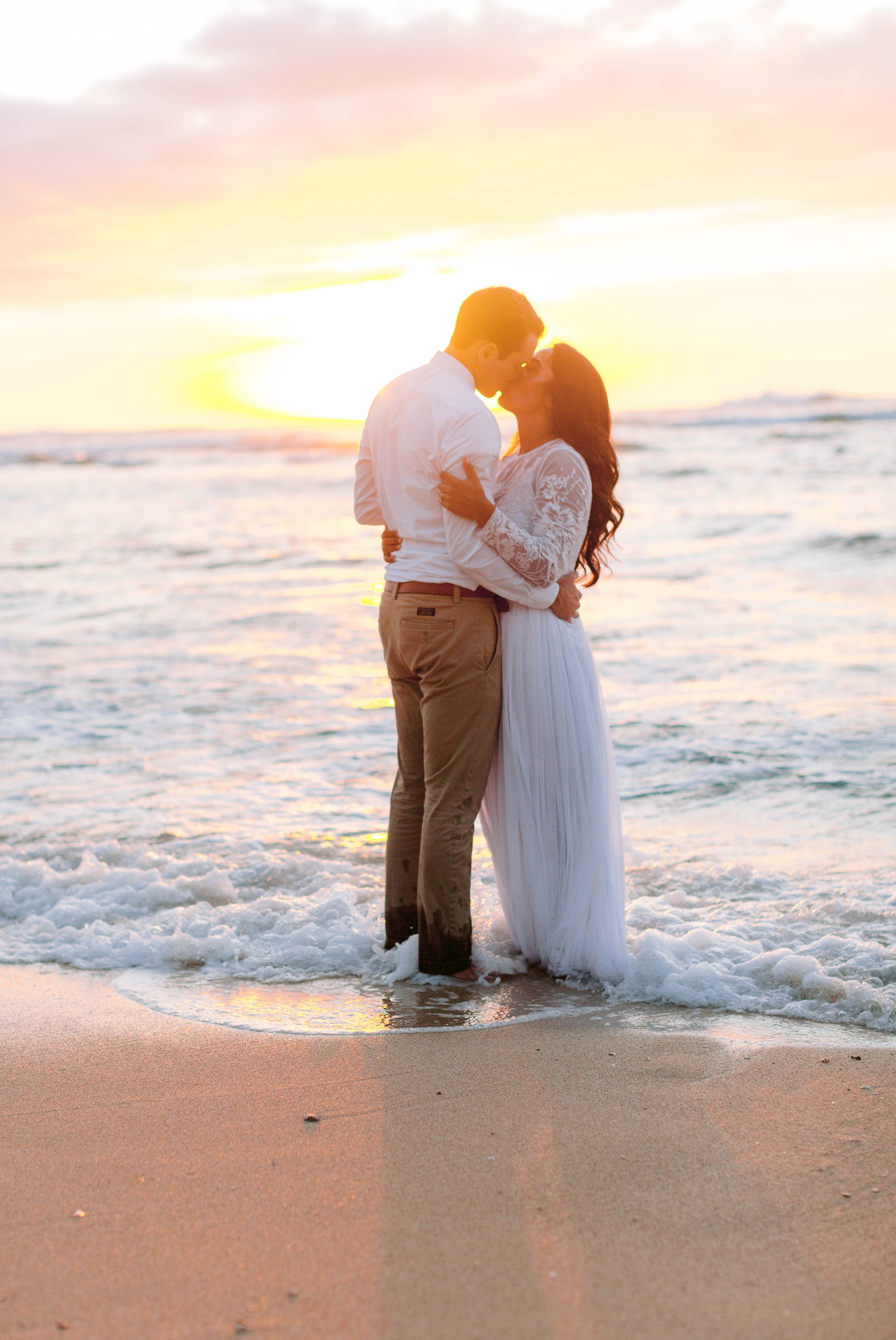  Bride and Groom - Wedding Portraits at Sunset in Hawaii - Ana + Elijah - Wedding at Loulu Palm in Haleiwa, HI - Oahu Hawaii Wedding Photographer - #hawaiiweddingphotographer #oahuweddings #hawaiiweddings 