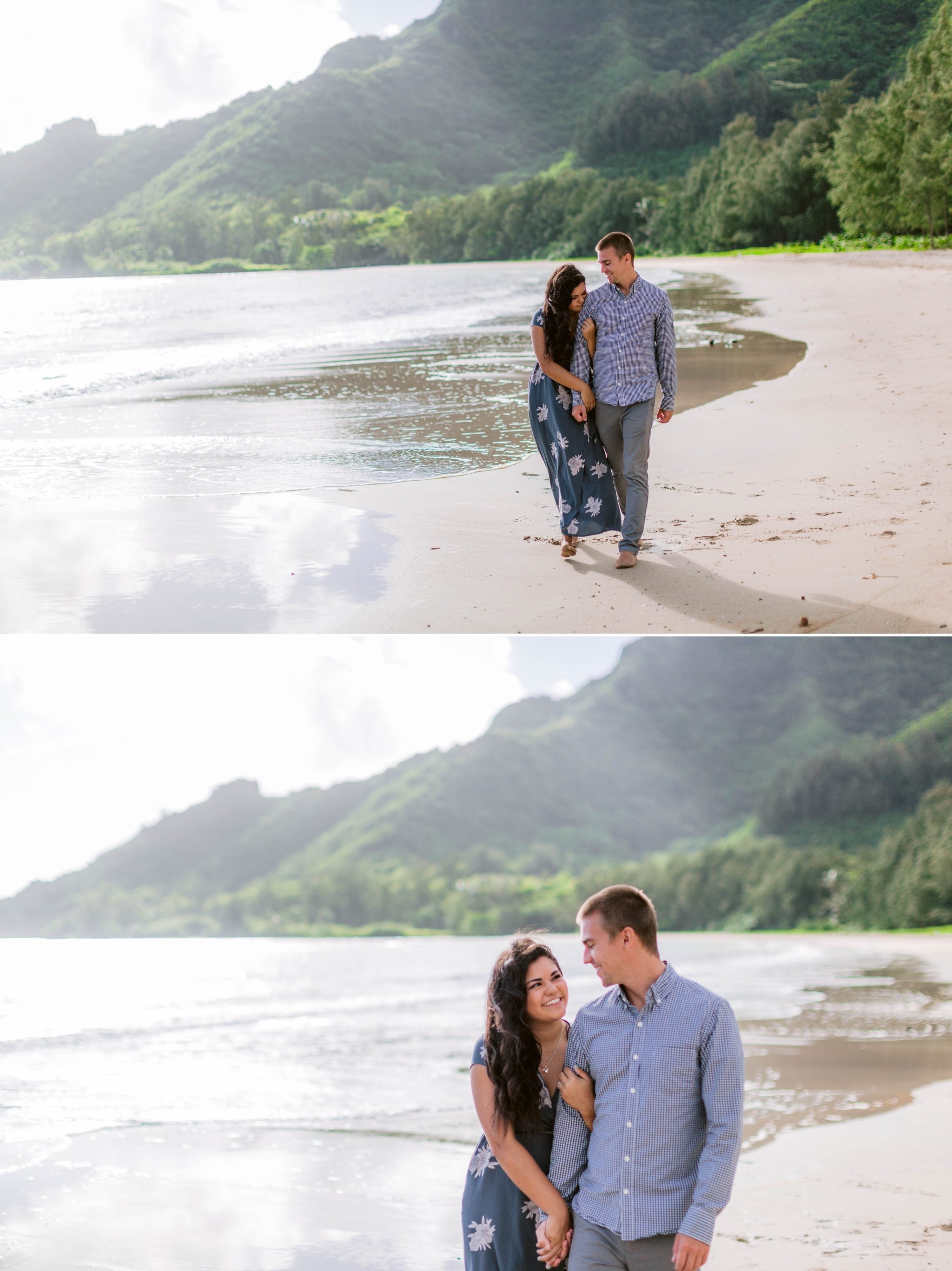  Couple Walking on the beach - Rilee + Max - Beach Engagement Session at Kahana Bay in Kaaawa, HI - Oahu Hawaii Wedding Photographer - #hawaiiengagementphotographer #oahuengagementphotographer 