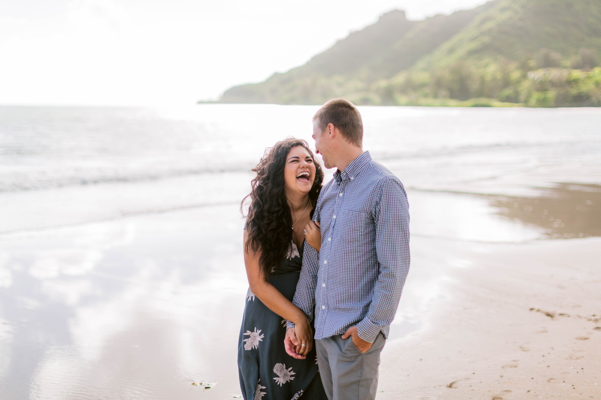  Girl smiling at her Fiance - Rilee + Max - Beach Engagement Session at Kahana Bay in Kaaawa, HI - Oahu Hawaii Wedding Photographer - #hawaiiengagementphotographer #oahuengagementphotographer 