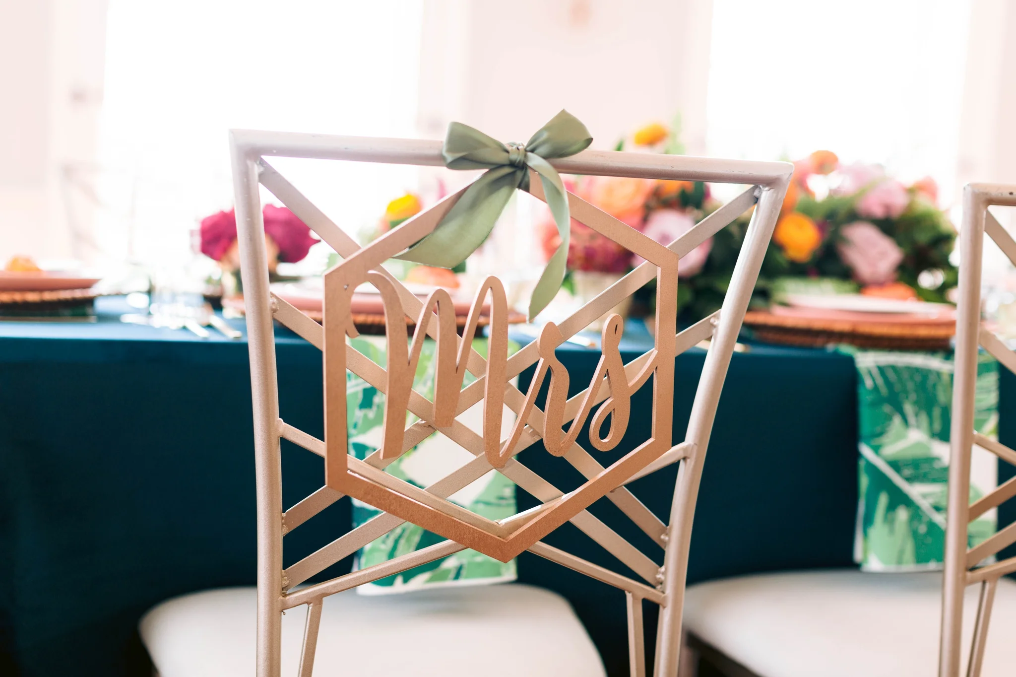 Mrs Chair Sign in Gold - Navy, Green, Gold and Berry colored Tropical Wedding Inspiration for your Wedding in Hawaii! - Honolulu, Oahu, Hawaii Photographer