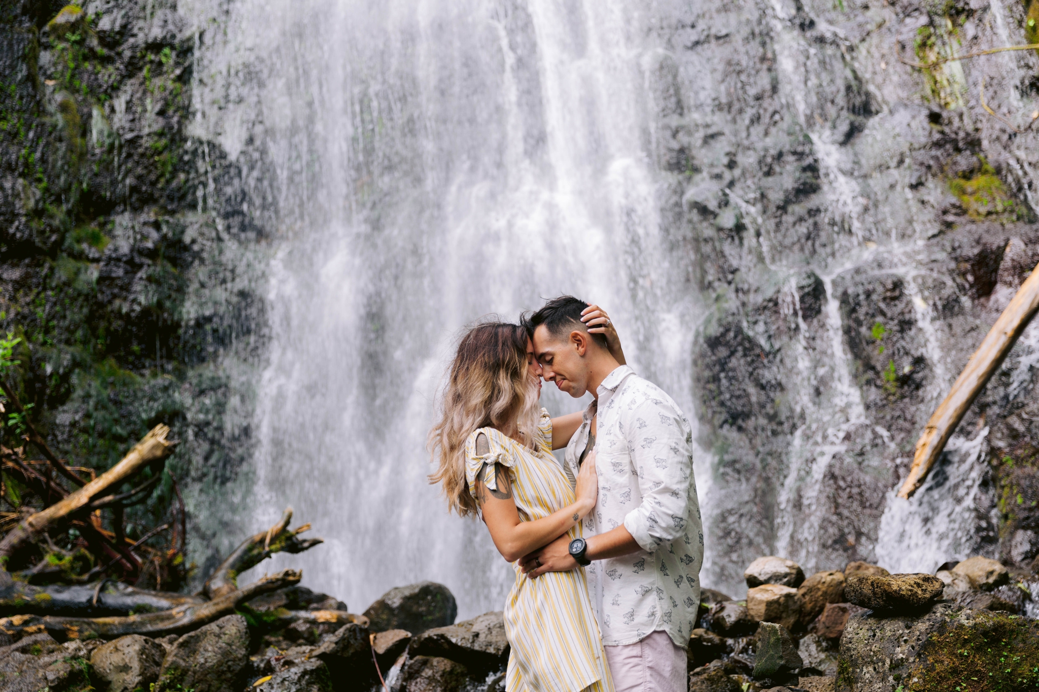 Adventure Couples Session at a Waterfall - Kailua, Oahu, Hawaii Engagement Photographer - Johanna Dye