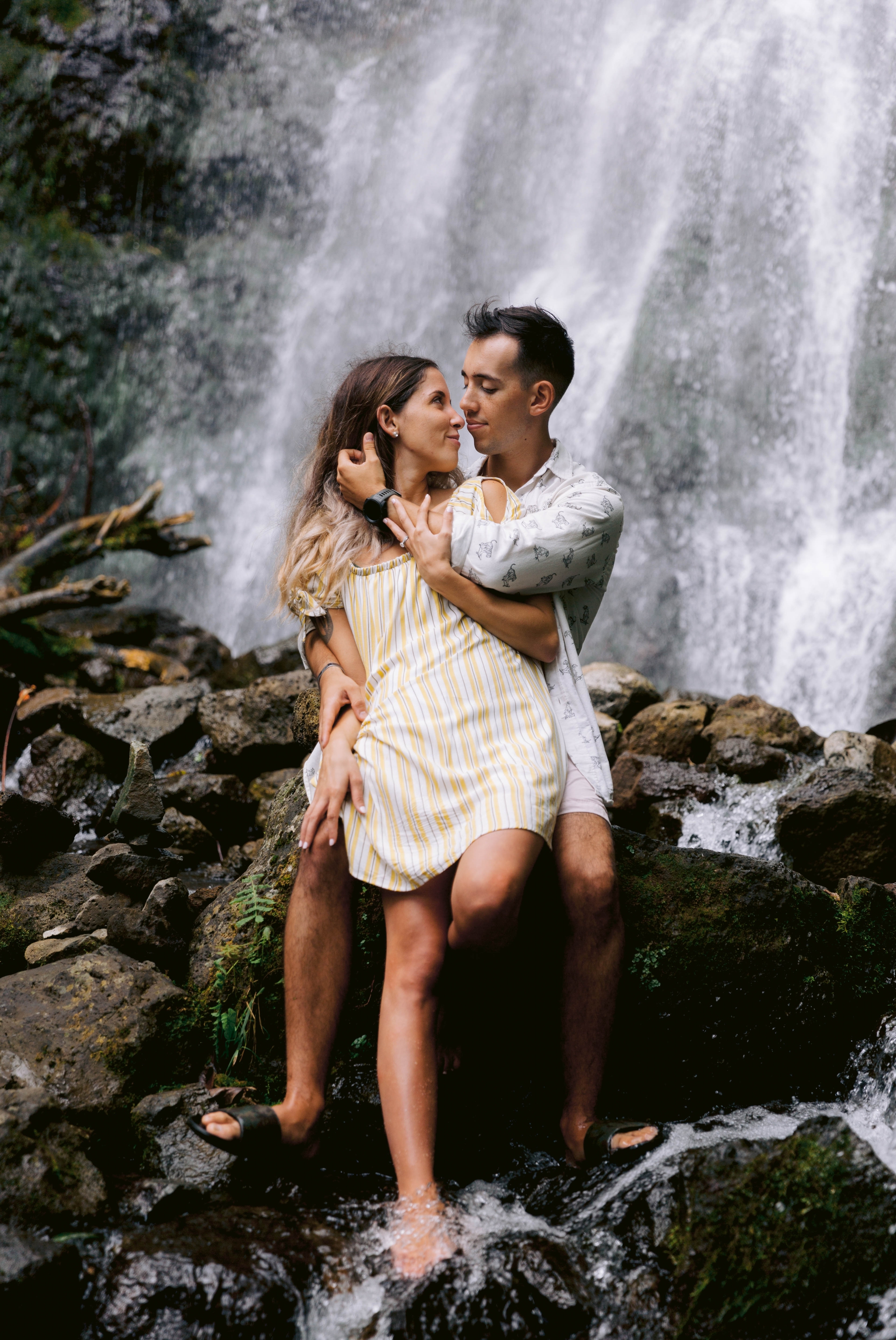 Adventure Couples Session at a Waterfall - Kailua, Oahu, Hawaii Engagement Photographer - Johanna Dye