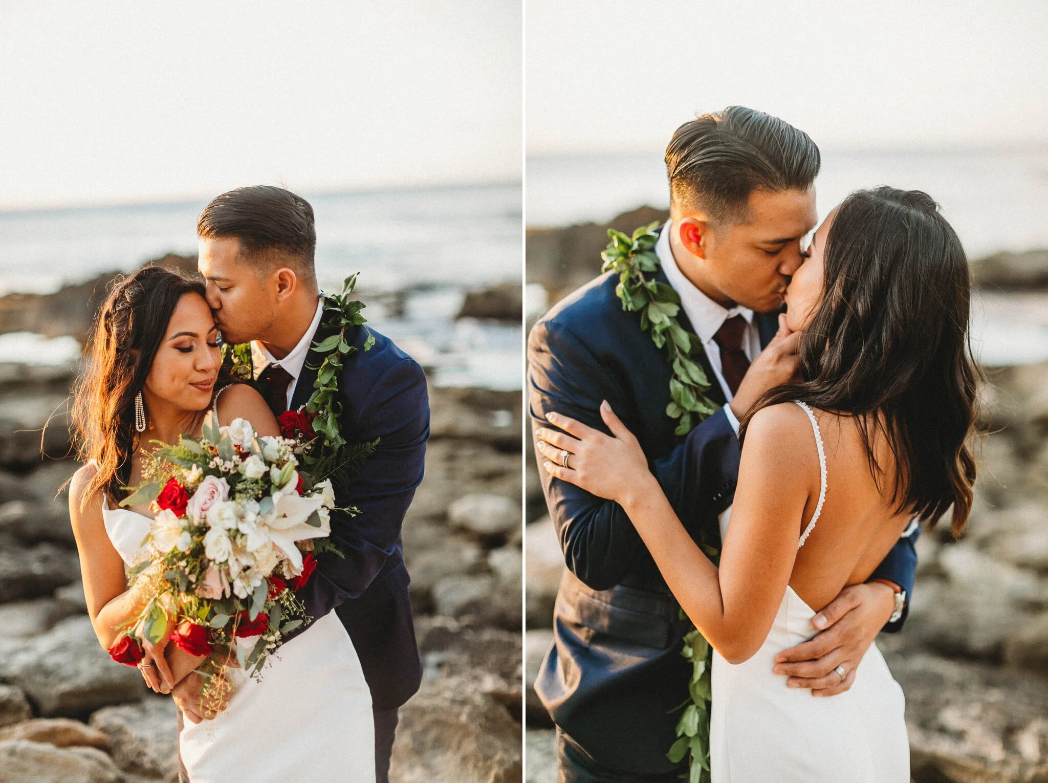 Wedding Portraits of Bride and Groom at sunset - Four Seasons Resort Oahu at Ko Olina - Hawaii Wedding Photographer