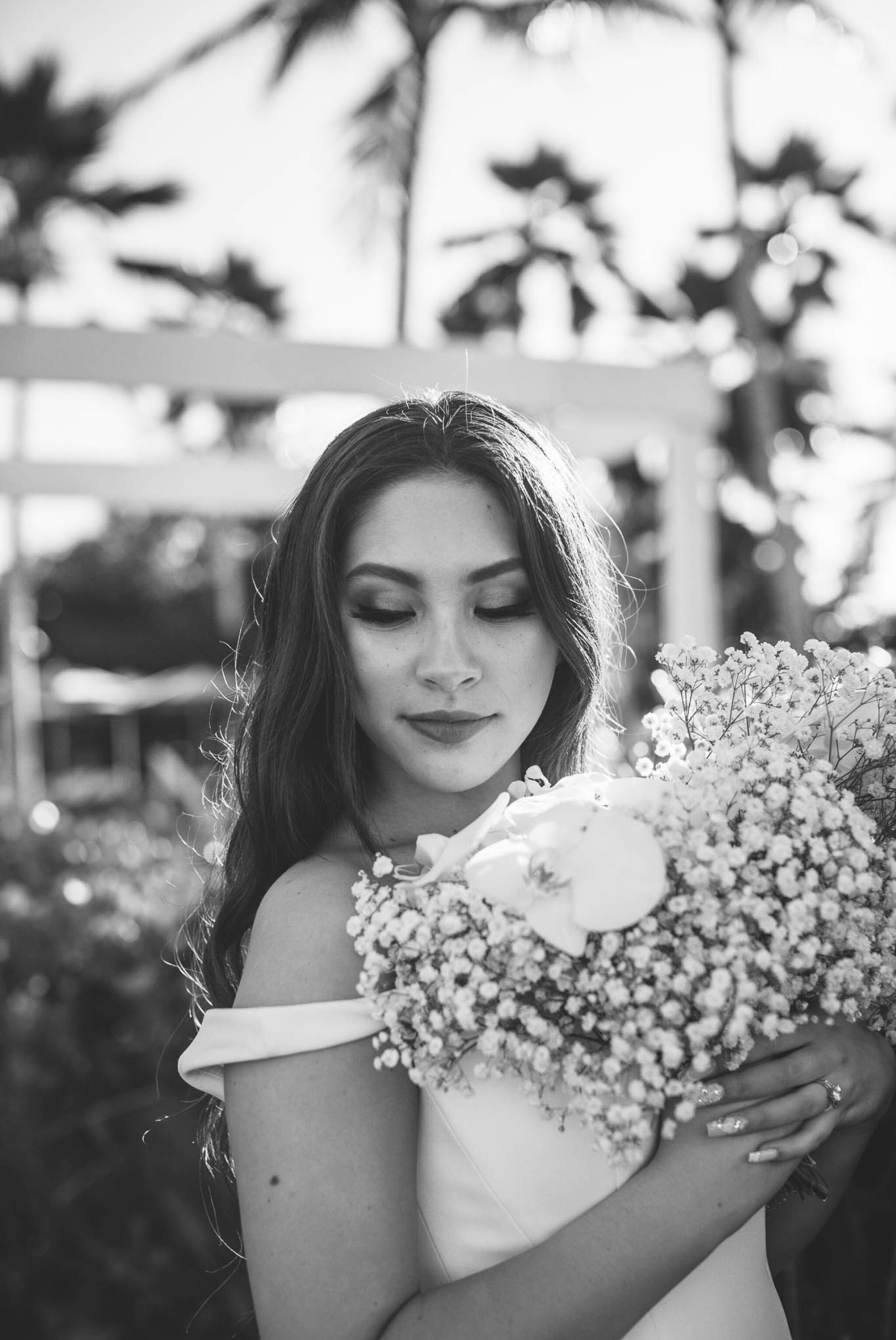 Bride with Flowers - Luxury Four Seasons Oahu at Ko Olina Wedding Inspiration - Kapolei, Hawaii Photographer 