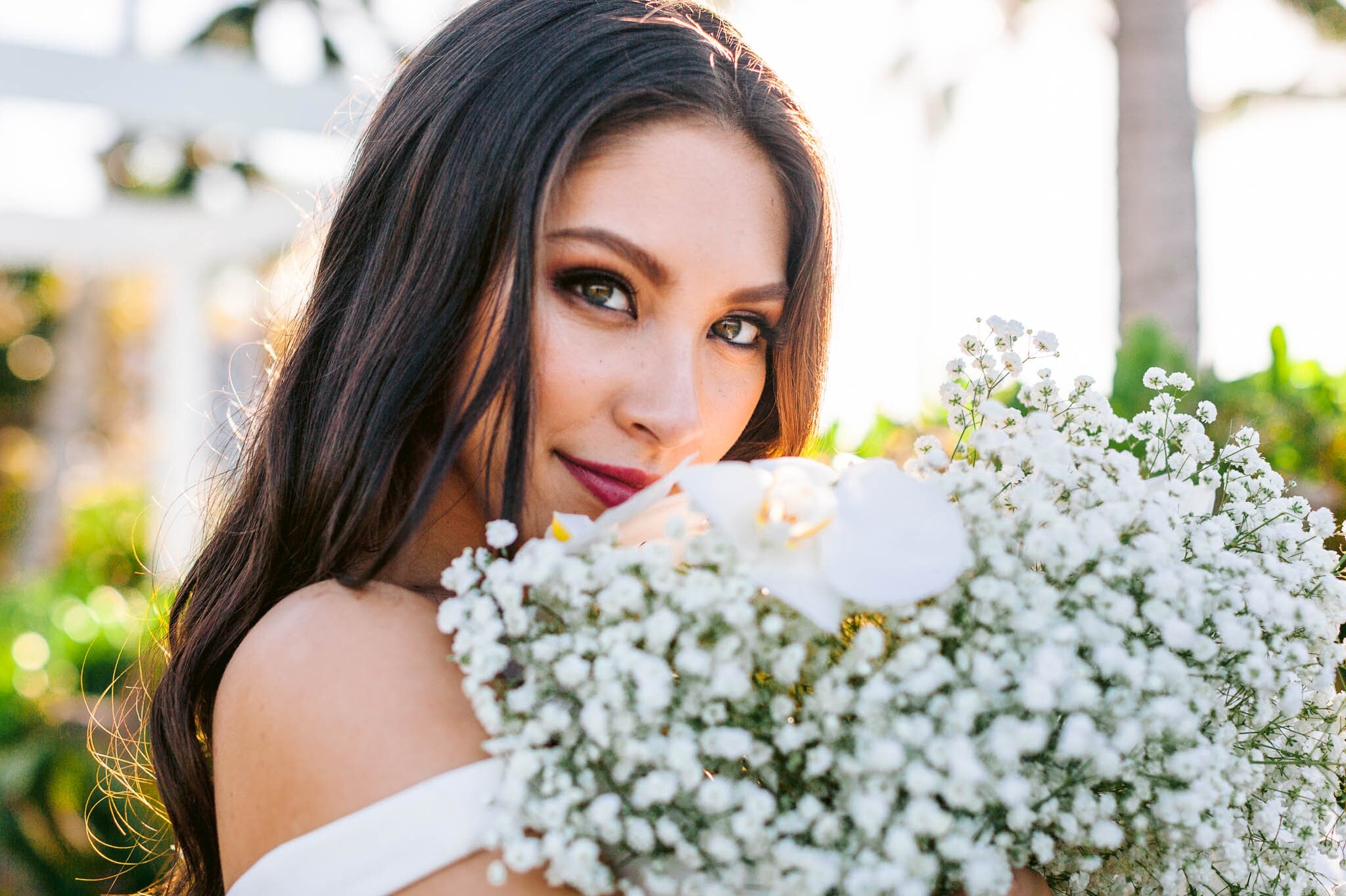 Bride with Flowers - Luxury Four Seasons Oahu at Ko Olina Wedding Inspiration - Kapolei, Hawaii Photographer 
