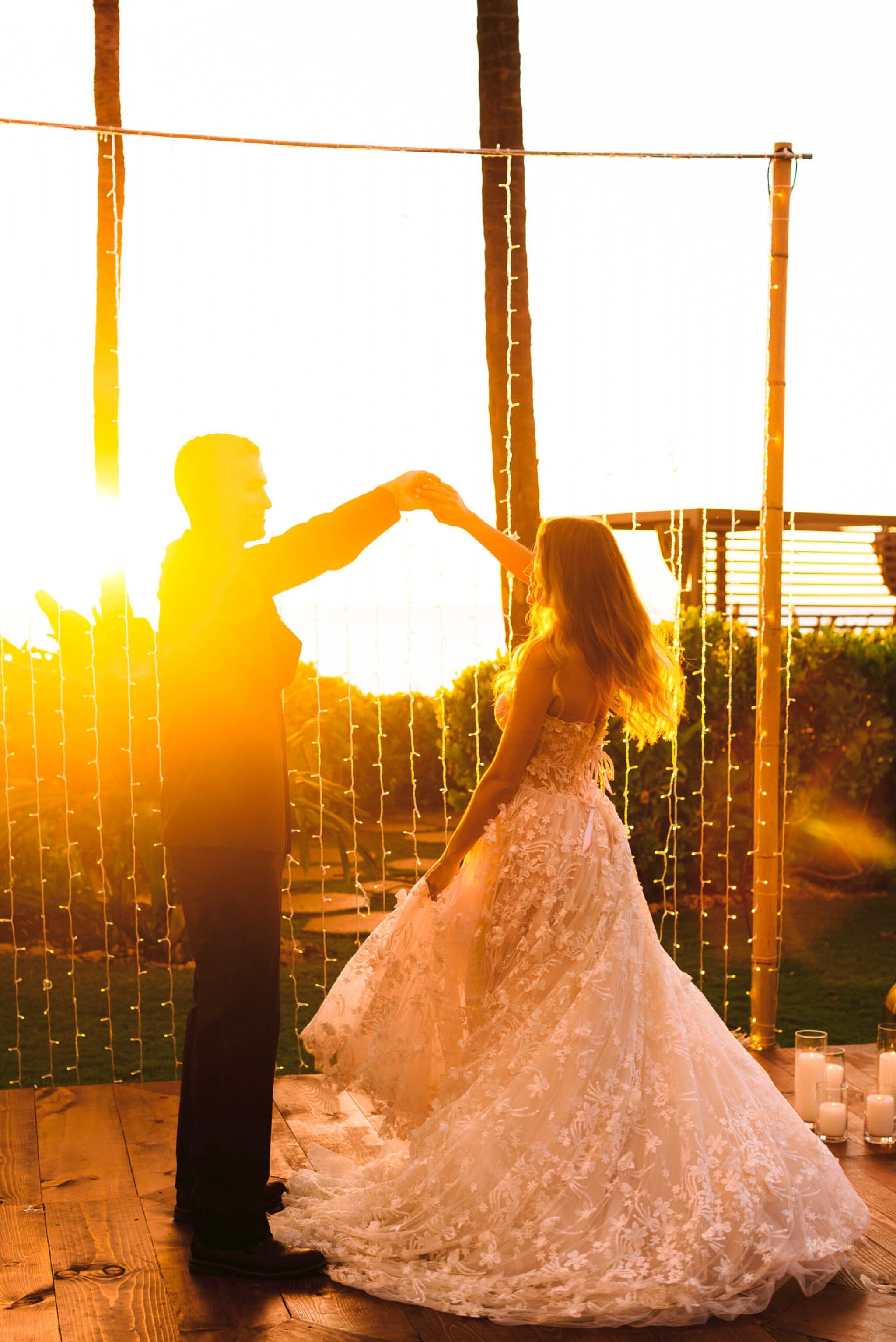 Bride and Groom dancing in the sunset - Four Seasons Oahu at Ko Olina Wedding Inspiration - Kapolei, Hawaii Photographer