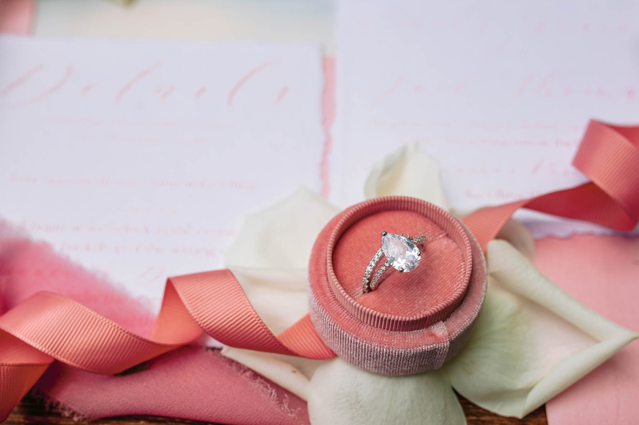 Pink and Blush Wedding Invitation - Engagement Ring - Details -  Four Seasons Oahu at Ko Olina Wedding Inspiration - Kapolei, Hawaii Photographer 