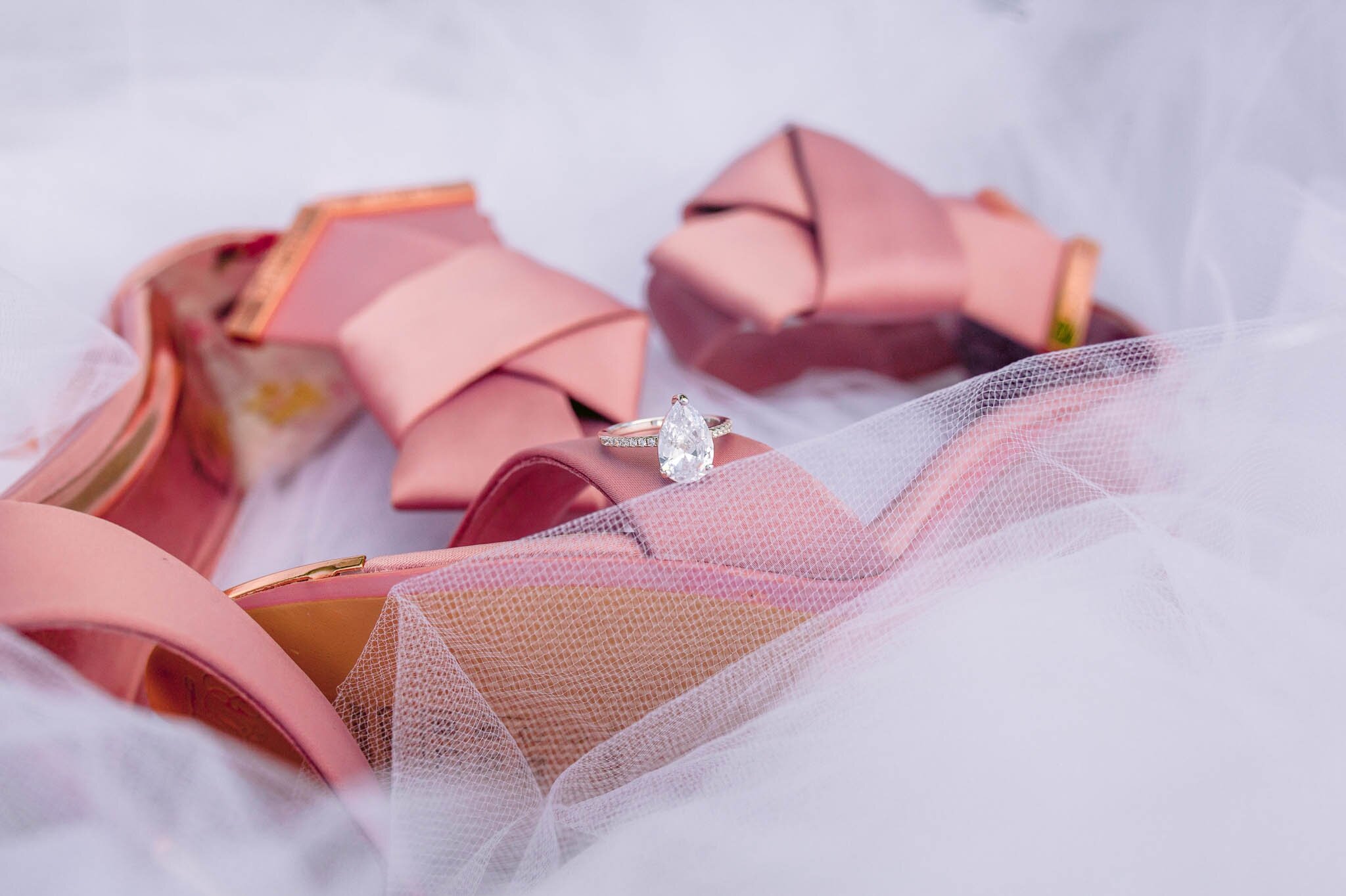Pink and Blush Wedding Shoes by Ted Baker with Tulle and diamond engagement ring - - Details -  Four Seasons Oahu at Ko Olina Wedding Inspiration - Kapolei, Hawaii Photographer 