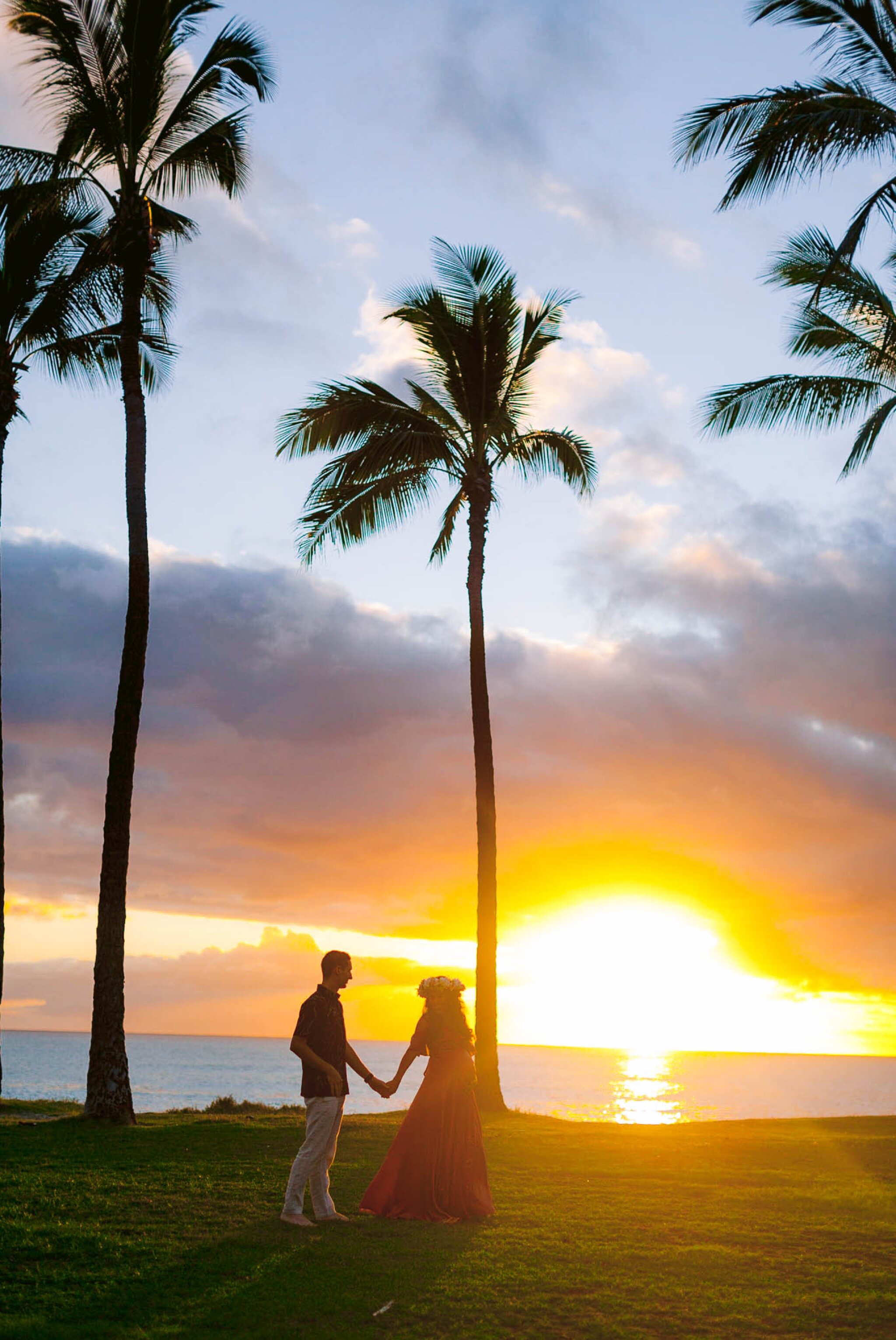 Colorful Sunset Maternity Photography Session at Maili Beach Park, Oahu West Side - Hawaii Family Photographer