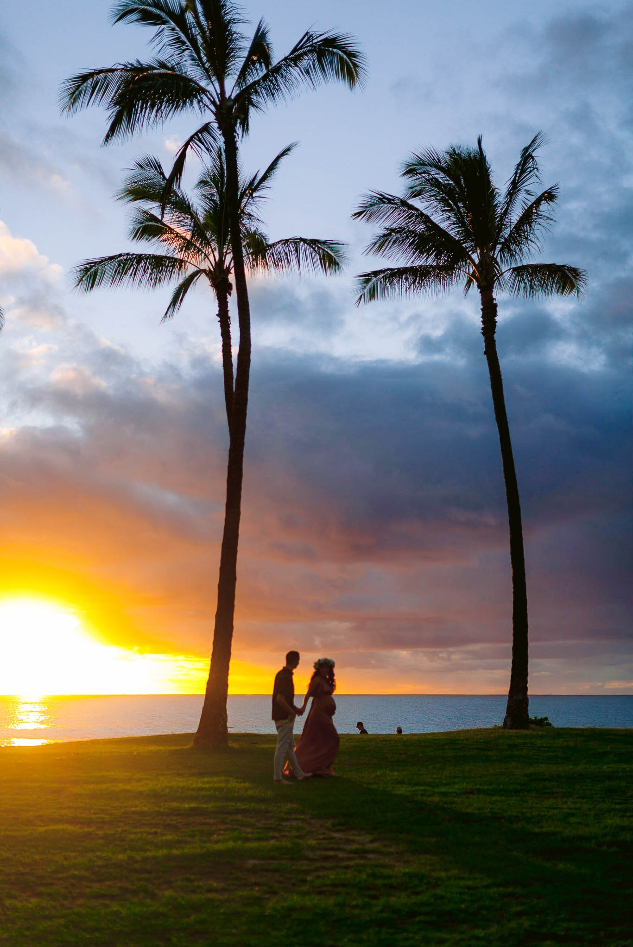 Colorful Sunset Maternity Photography Session at Maili Beach Park, Oahu West Side - Hawaii Family Photographer