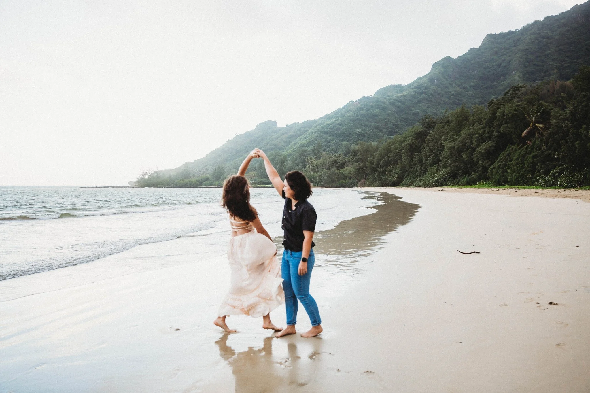 Seniors Engagement Photography Session at Kahana Bay - Oahu Hawaii Photographer - LGBT Lesbian Couple