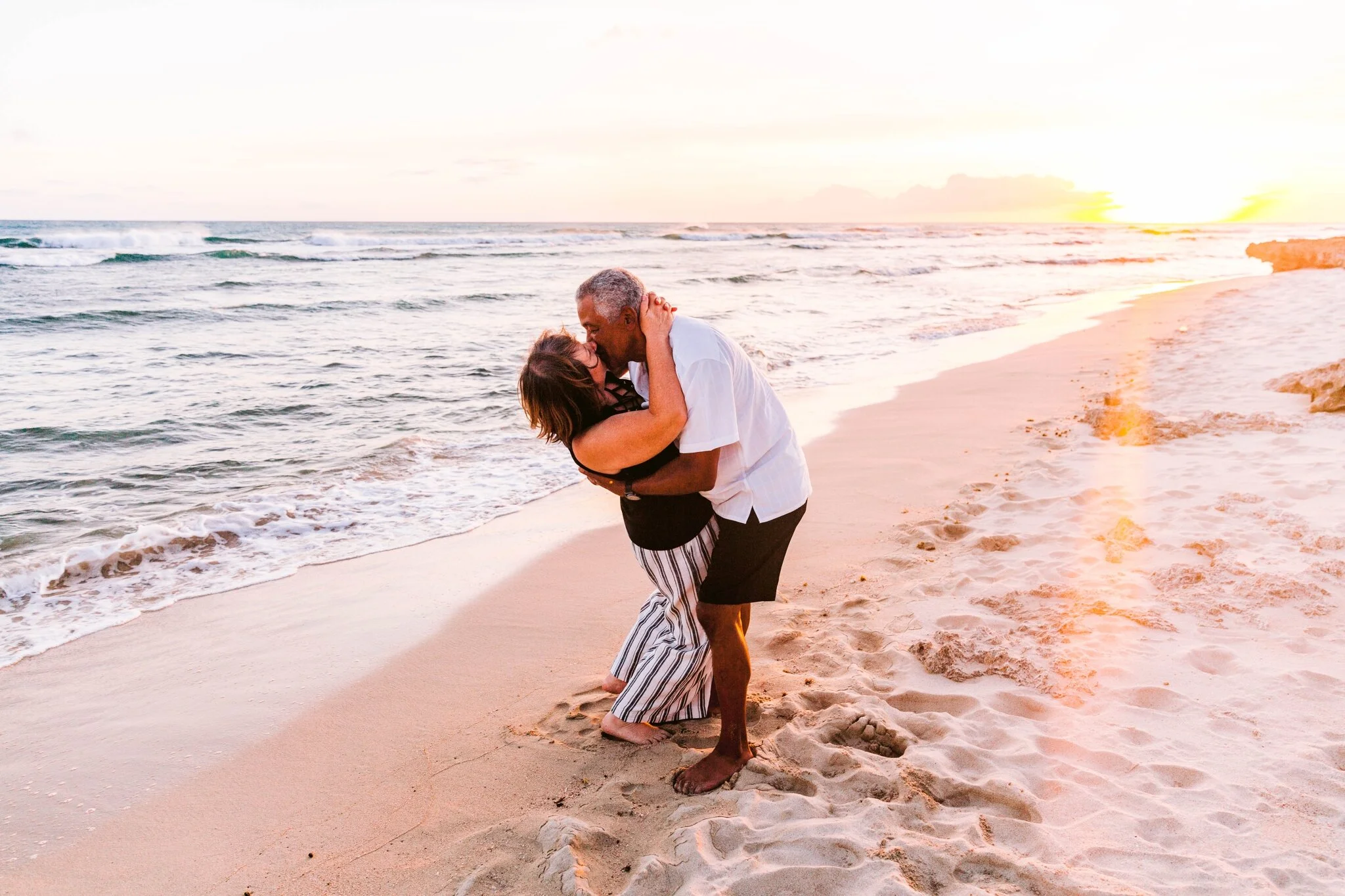 Wedding Anniversary in Hawaii - Oahu Couples Photographer - Barbers Point beach park at sunset