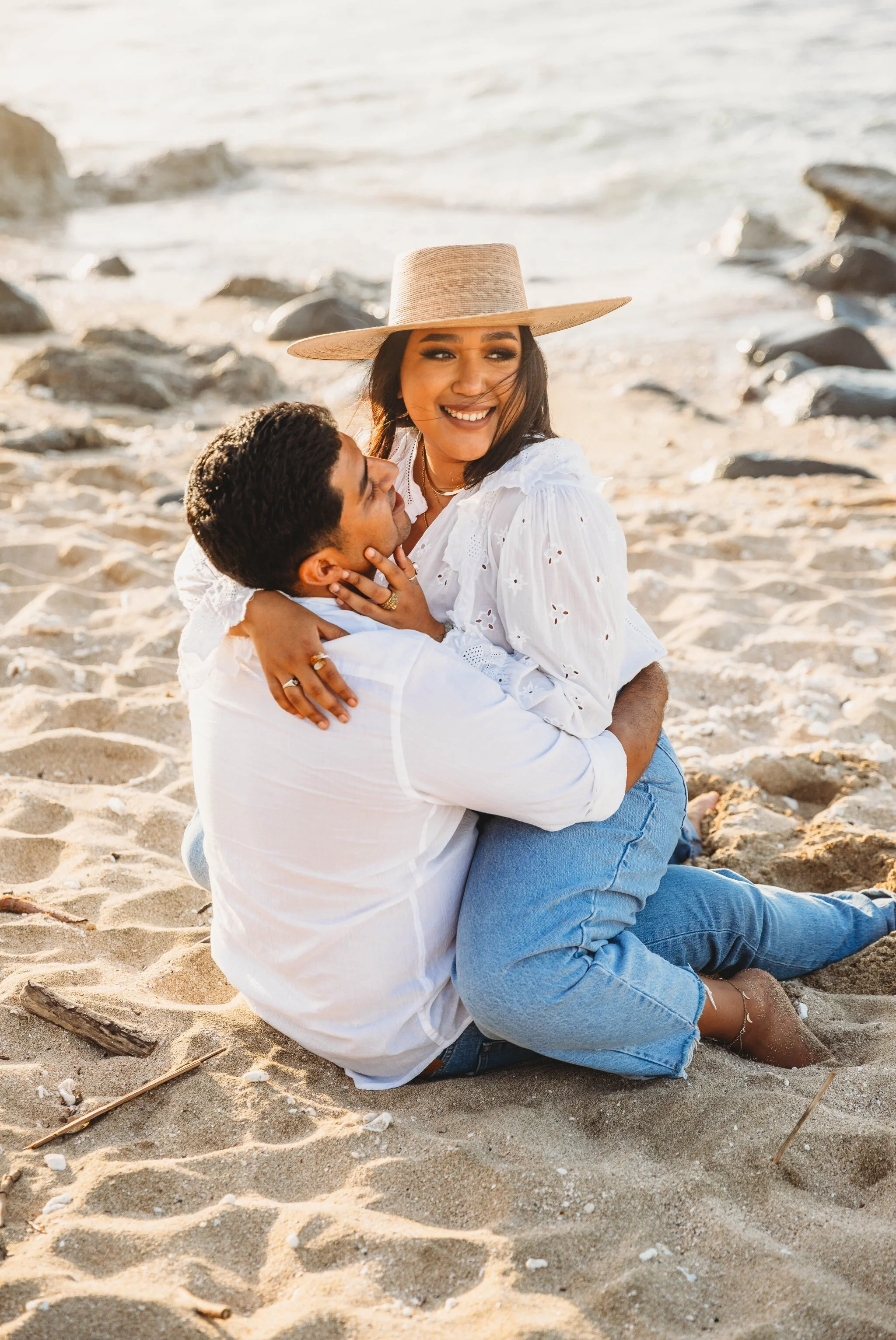 Sunset Boho Couples Session at Kaena Point - Oahu Hawaii Engagement Photographer