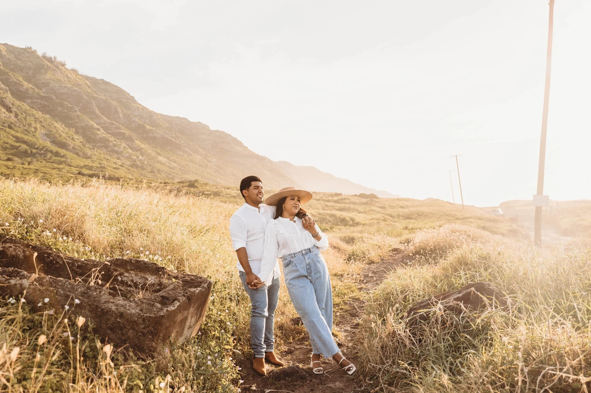 Sunset Boho Couples Session at Kaena Point - Oahu Hawaii Engagement Photographer