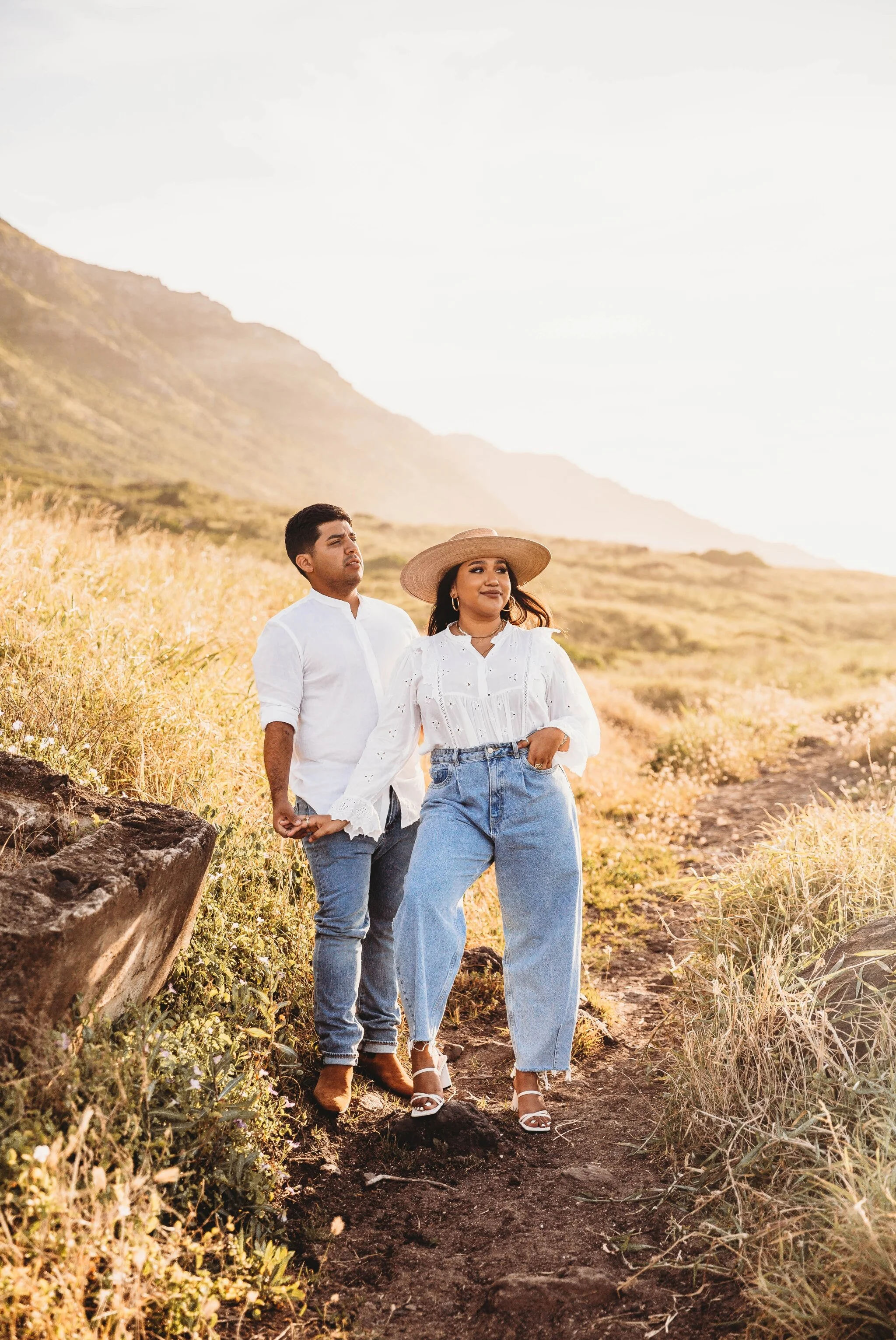 Sunset Boho Couples Session at Kaena Point - Oahu Hawaii Engagement Photographer